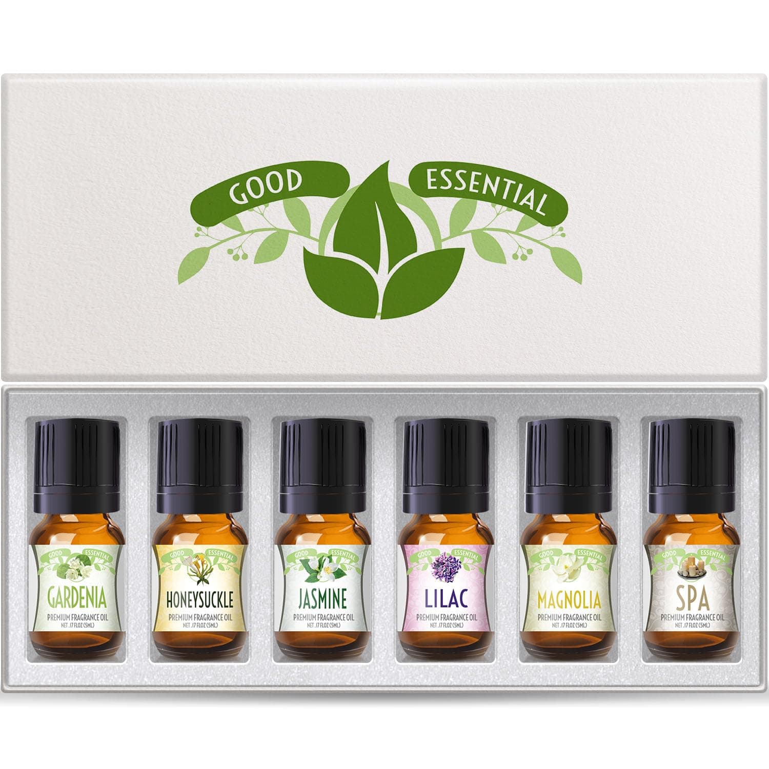 Good Essential Oil Set – 6-Pack Floral Aromatherapy – Gardenia, Honeysuckle, Jasmine, Lilac, Magnolia, Spa – for Candles, Soaps, Perfume, Diffuser, Home Care