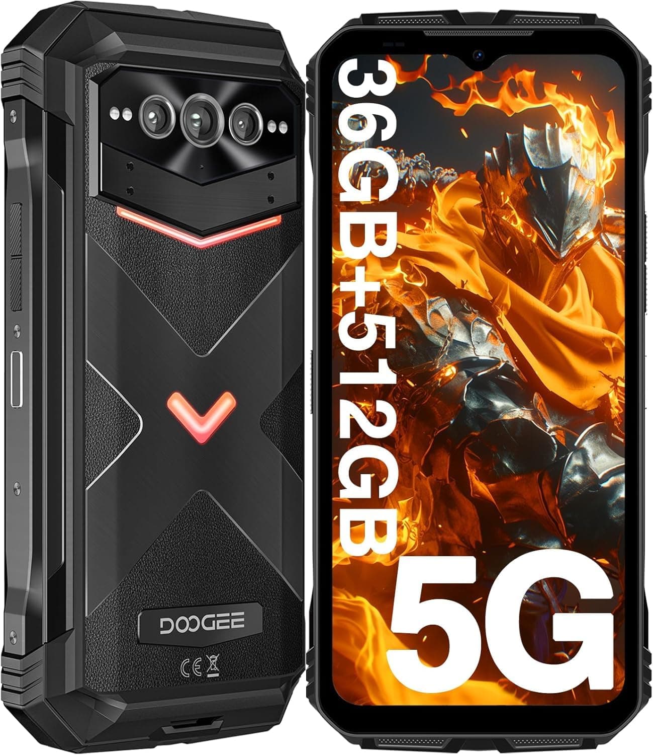 DOOGEE V MAX PLUS 5G Android 14 All Terrain Phone 2024, 36GB+512GB/TF 2TB, 22000MAH/33W, 200MP + 20MP Night Vision Camera, 6.58" FHD+120HZ, NFC/GPS (Black)
