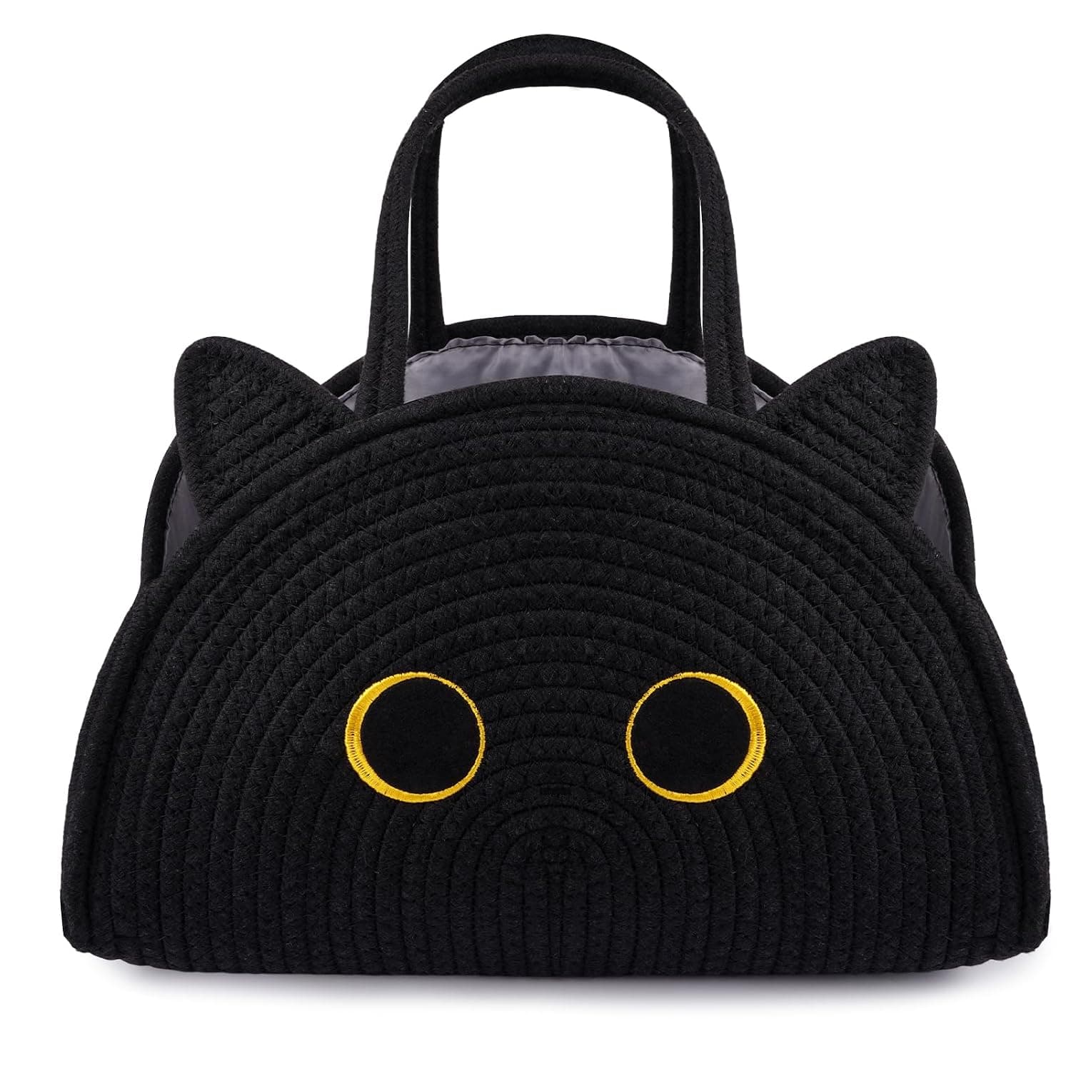 Black Cat Baby Diaper Caddy Organizer, Cute Cat Woven Cotton Rope Basket for Nursery, Portable Caddy Empty Gift Basket, Large Bag Baby Shower Towels Wipes for Newborn Essentials Storage Bins