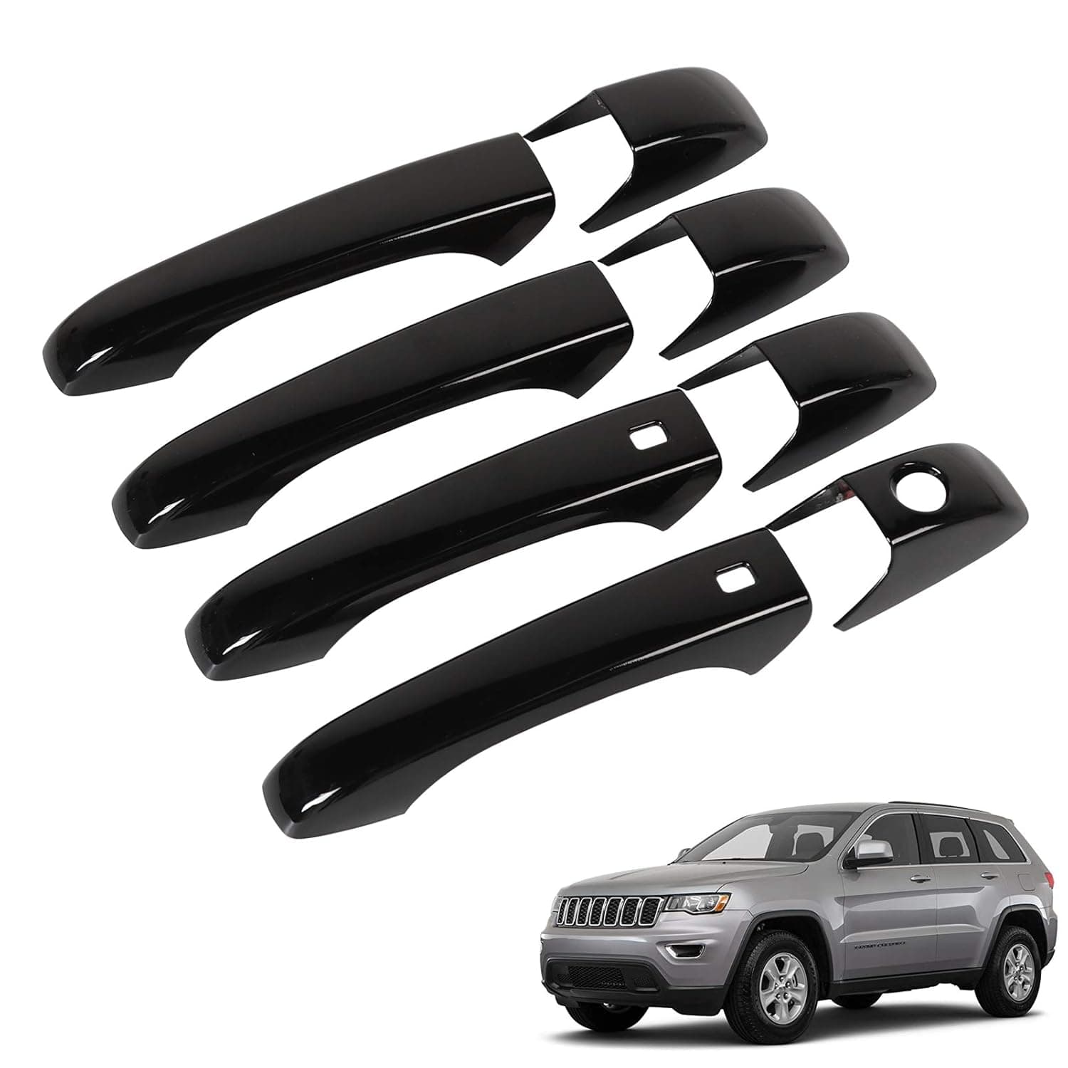 CheroCar for Jeep Grand Cherokee Door Handle Cover Kit with Smart Key Holes for 2011-2020 Jeep Grand Cherokee, for Dodge Durango 2011-2020, Exterior Accessories (Black)