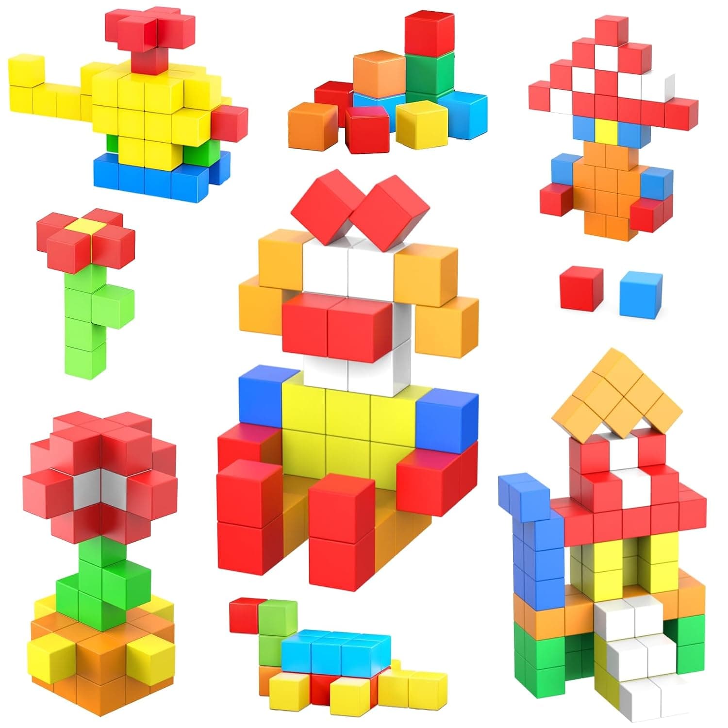 ASOK 64PCS Cube Magnetic Blocks Large Magnetic Building Blocks for 3 4 5 6 7 8 Years Old Boys Girls Magnetic CubesToys STEM Preschool Educational Building Cube