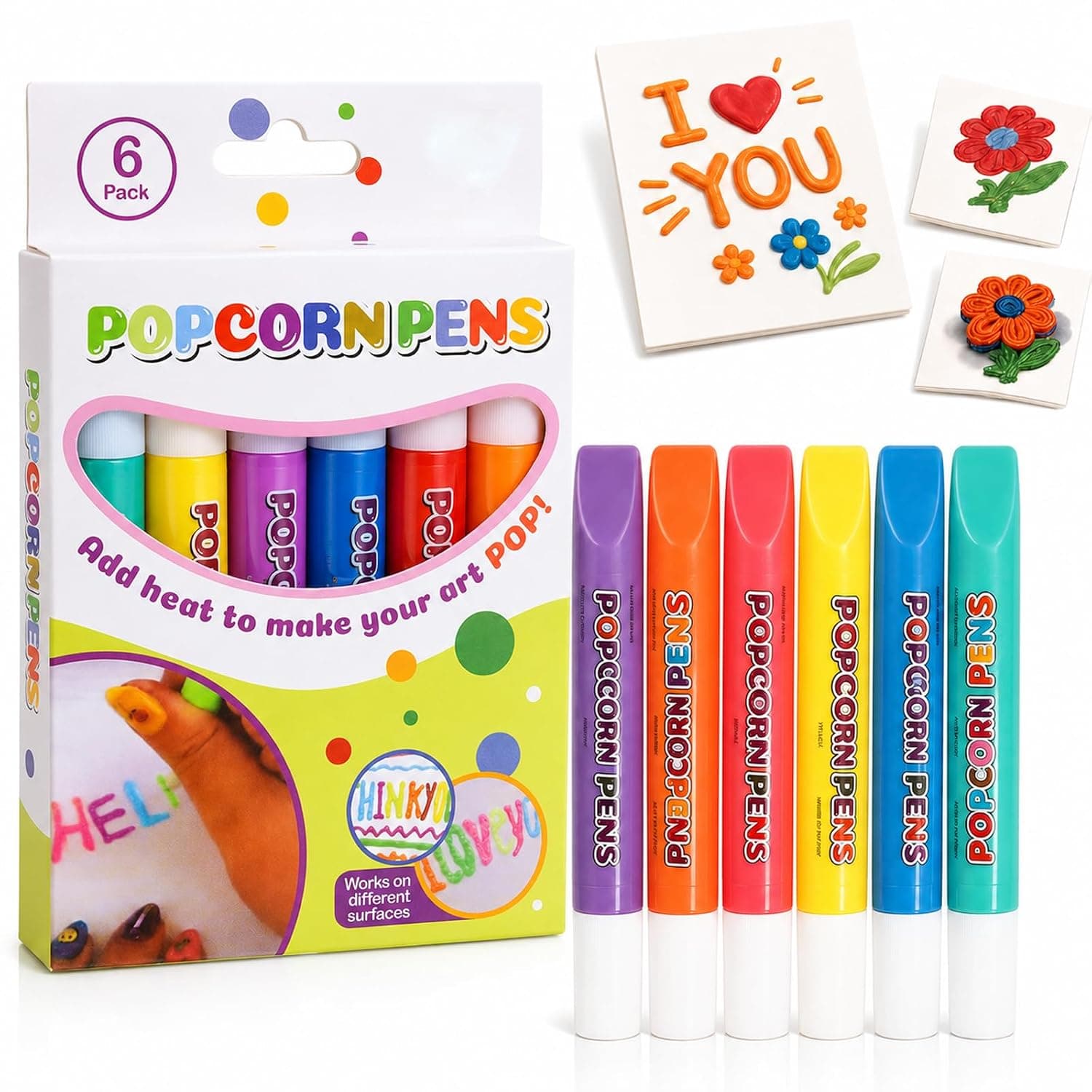 Topacme 3D Relief Art Pen,6-Color Heat Activated Puffy Marker Set (1PC) | Creates raised bubble textures on paper, wood, glass and fabric; fine tips, washable ink, hair-dryer activation