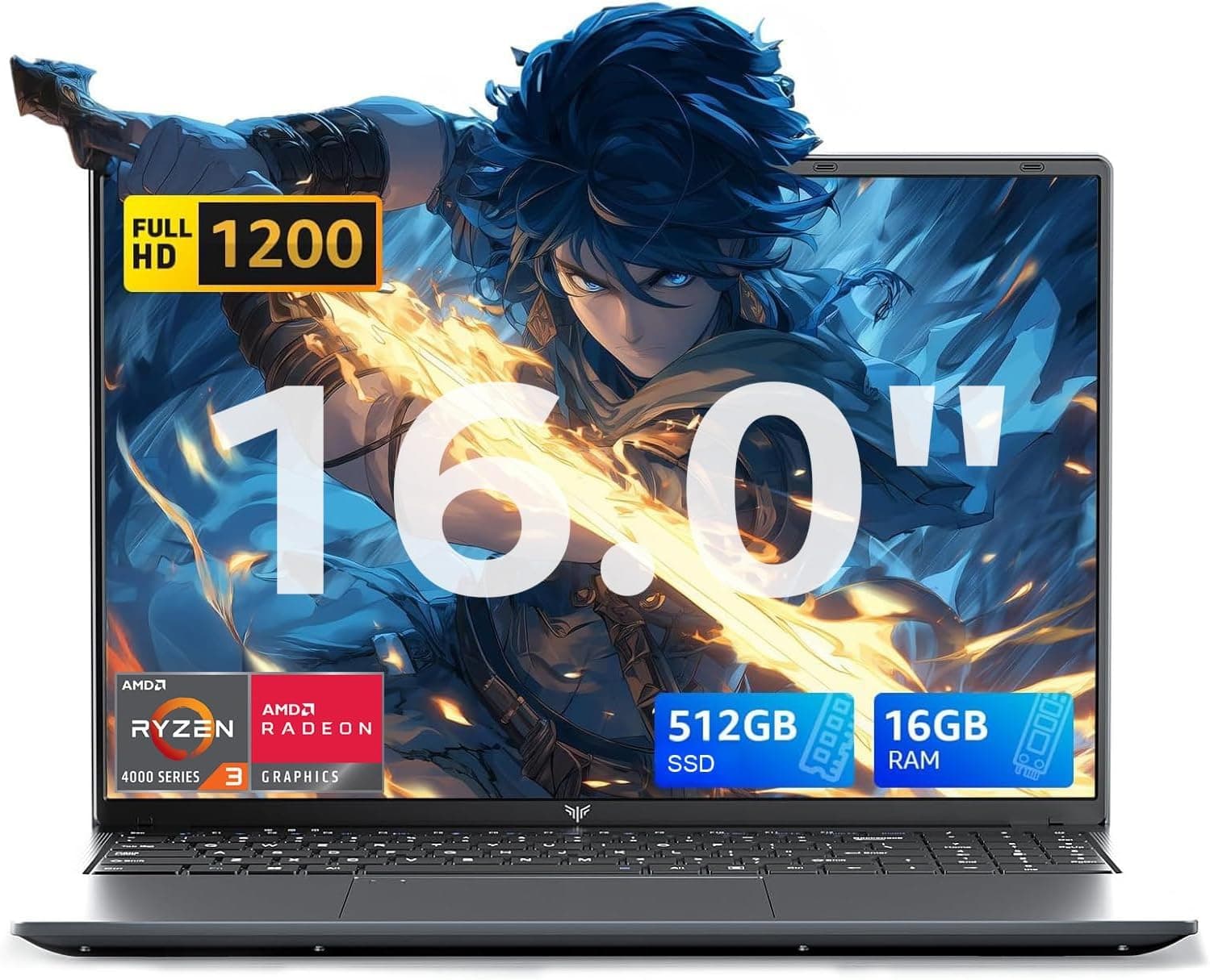 KAIGERR 16" Laptop Ryzen 3 4300U up to 3,7 GHz (Beat N95/N150/3500U/3200U) 16GB RAM 512GB SSD Expansión 2TB Laptop Computer, Windοws 11 Laptop, 1920P FHD Display, WiFi 6, USB3.2, Type_C