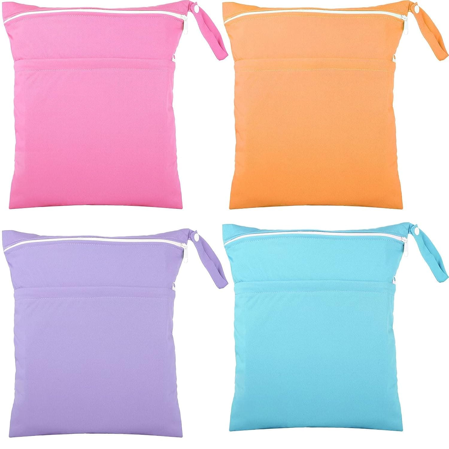 Waterproof Wet Bag, Cloth Diaper Wet Dry Bags Reusable with Two Zippered Pockets Stroller Travel Beach Pool Daycare Soiled Baby Items Yoga Gym Bag for Swimsuits, Rose, Orange, Purple, Blue, 30 x 36 cm