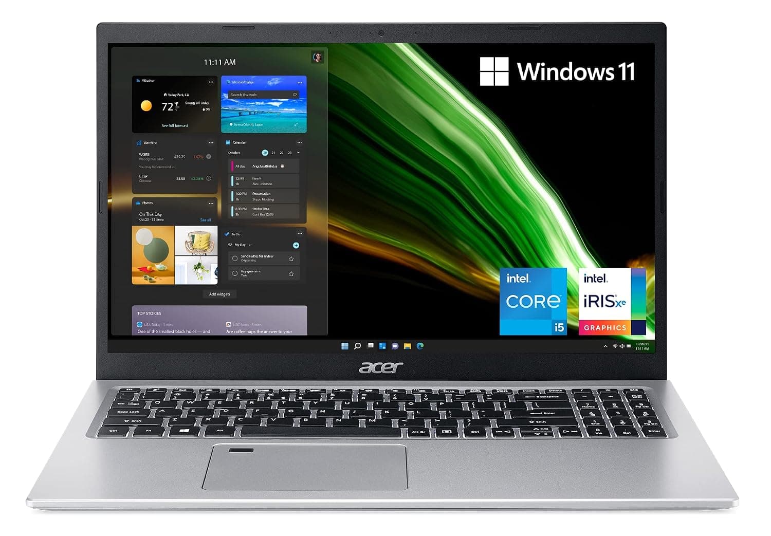 Acer Aspire 5 A515-56-53S3 Laptop 15.6" Full HD IPS Display 11th Gen Intel Core i5-1135G7 Intel Iris Xe Graphics | 8GB DDR4 | 256GB SSD | WiFi 6 | Fingerprint Reader | BL Keyboard | Windows 11,Silver
