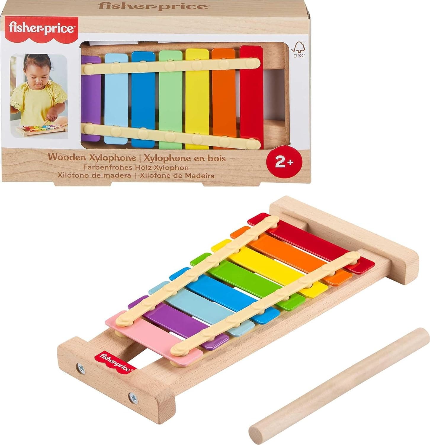 Fisher-Price Toddler Toy Wooden Xylophone Musical Activity for Developmental Play for Kids Ages 2+ Years