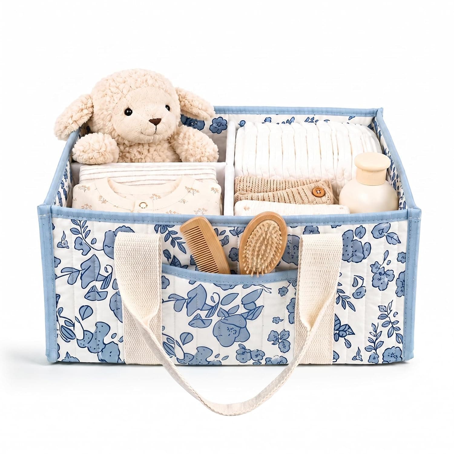 MSJGA Floral Diaper Caddy Organizer for Changing Table, Baby Essentials Storage Basket for Wipes, Gift for Baby Shower, Car Organizer, Nursery Organizer