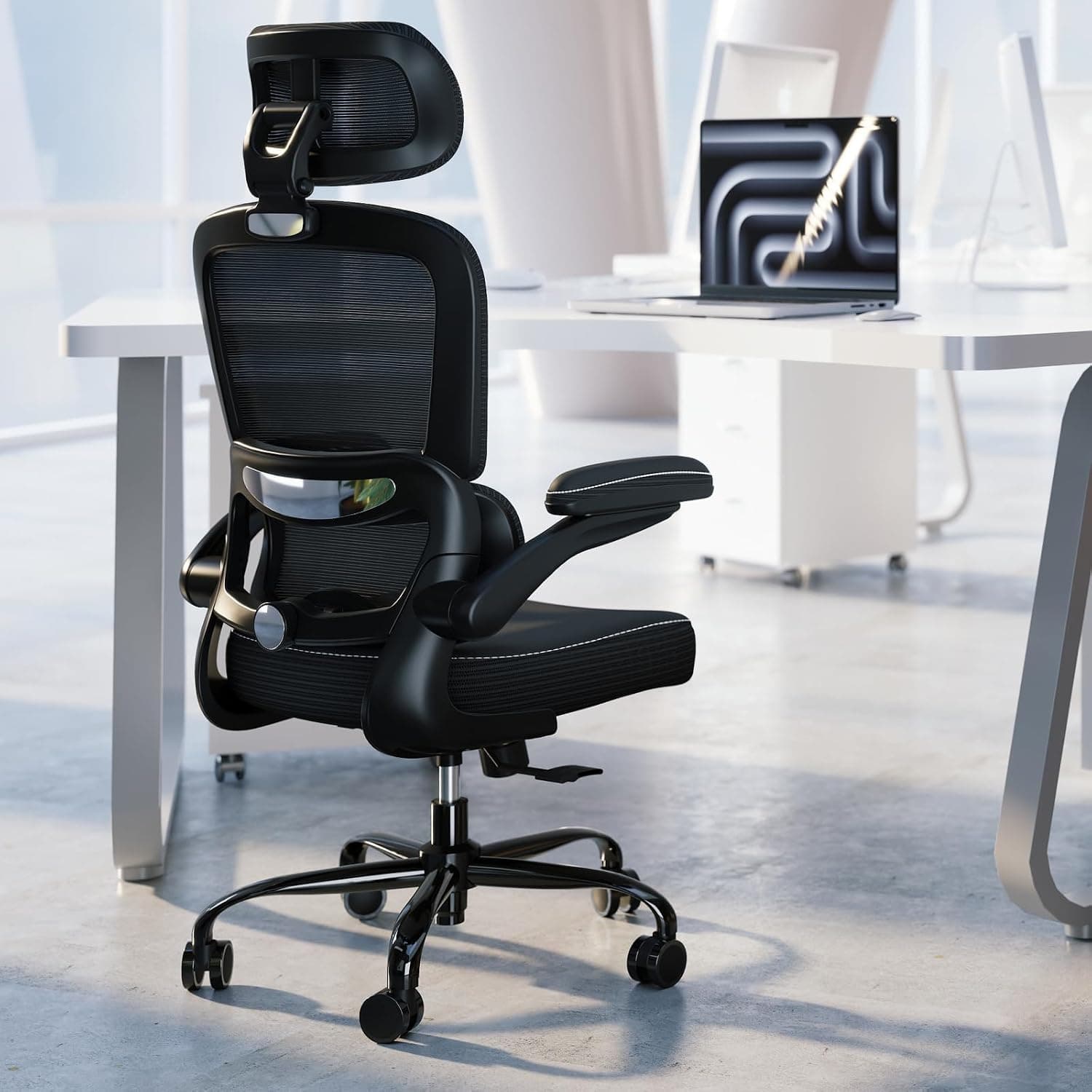 TRALT Ergonomic Office Chair - Desk Chair with Mesh PU Leather Gaming Chair - Computer Chair Comfy Adjustable Lumbar Support Executive Office Chair High Back for Adults Home Office (Black)