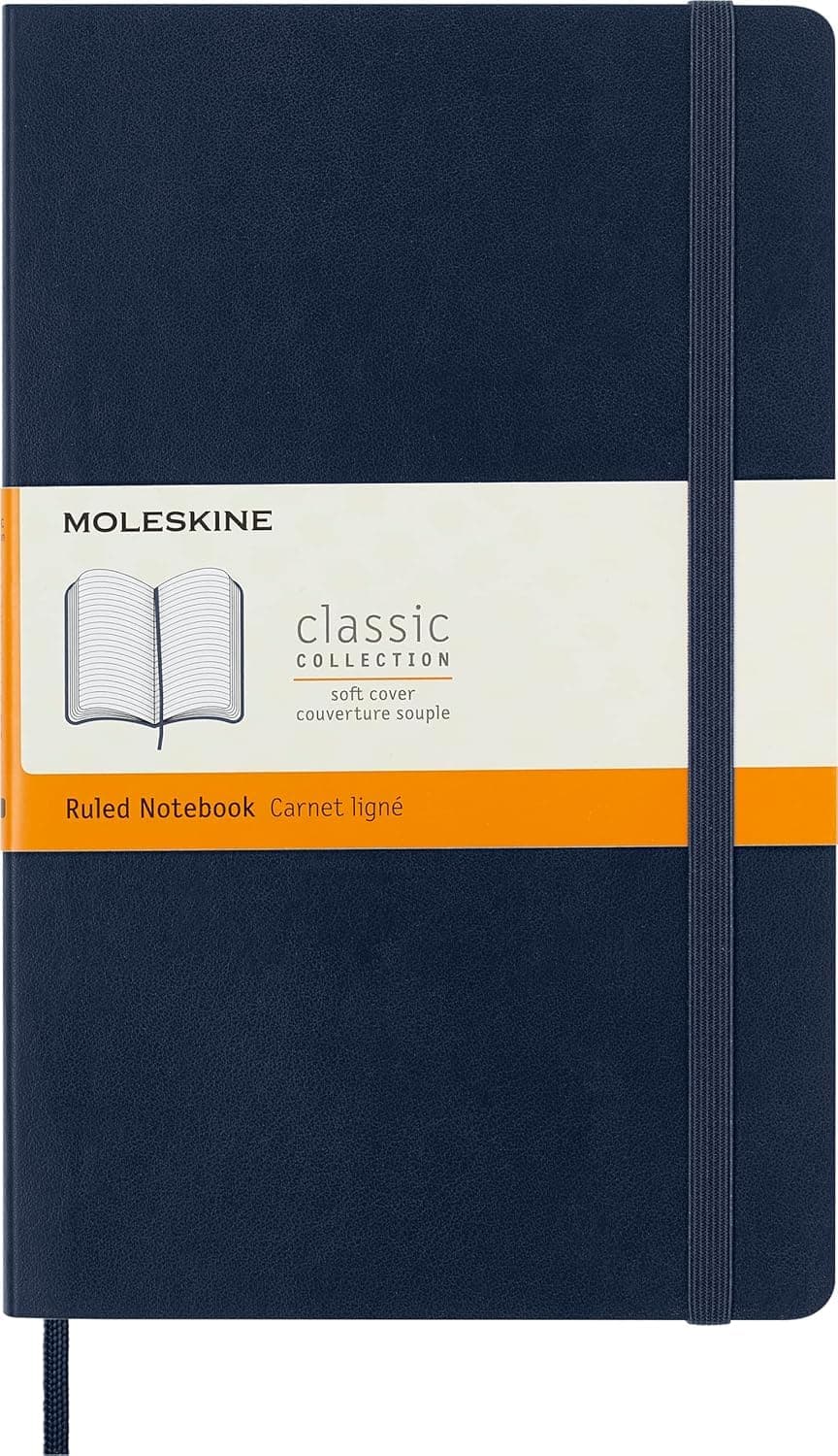 Moleskine Classic Notebook, Soft Cover, Large (5" x 8.25") Ruled/Lined, Sapphire Blue, 192 Pages, One Size