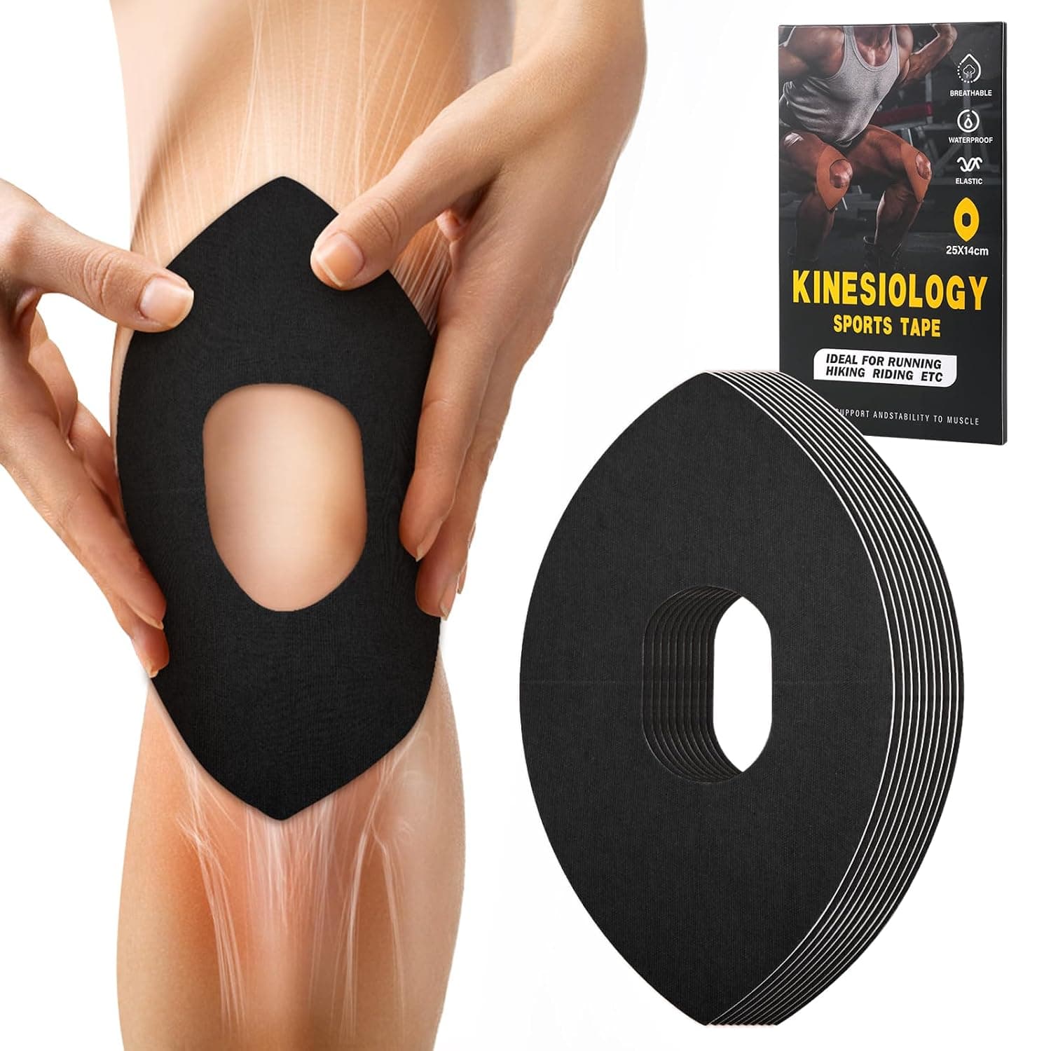 Racgrul Kinesiology Tape for Knees, 10 Pcs Pre-Cut Kinesiology Tape for Relieving and Supporting Knee Pain, Waterproof and Elastic Sports Tape for Stability