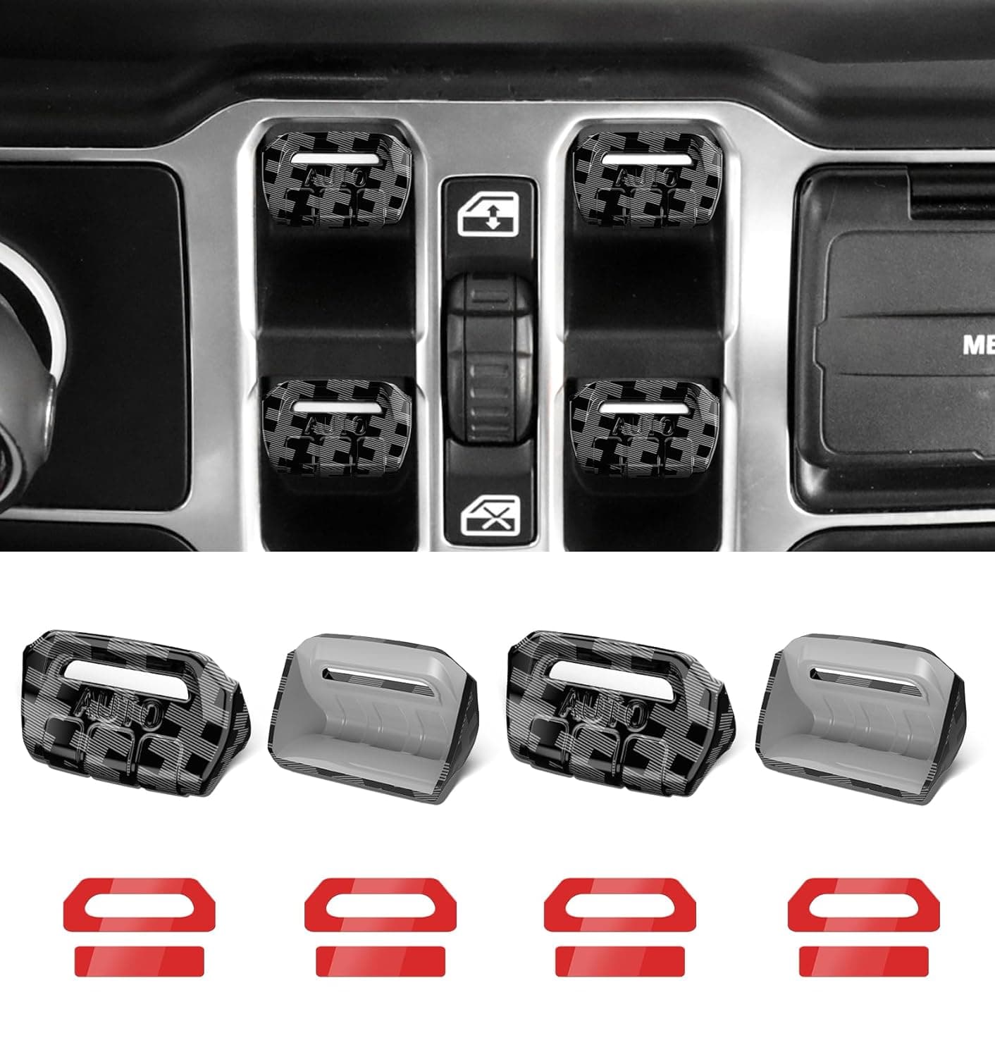 Eamplest Compatible with Jeep Wrangler JL JLU 2025-2018&Gladiator JT 2020-2025 Interior Accessories Upgraded Window Switch Button Cover 4PCS (Black