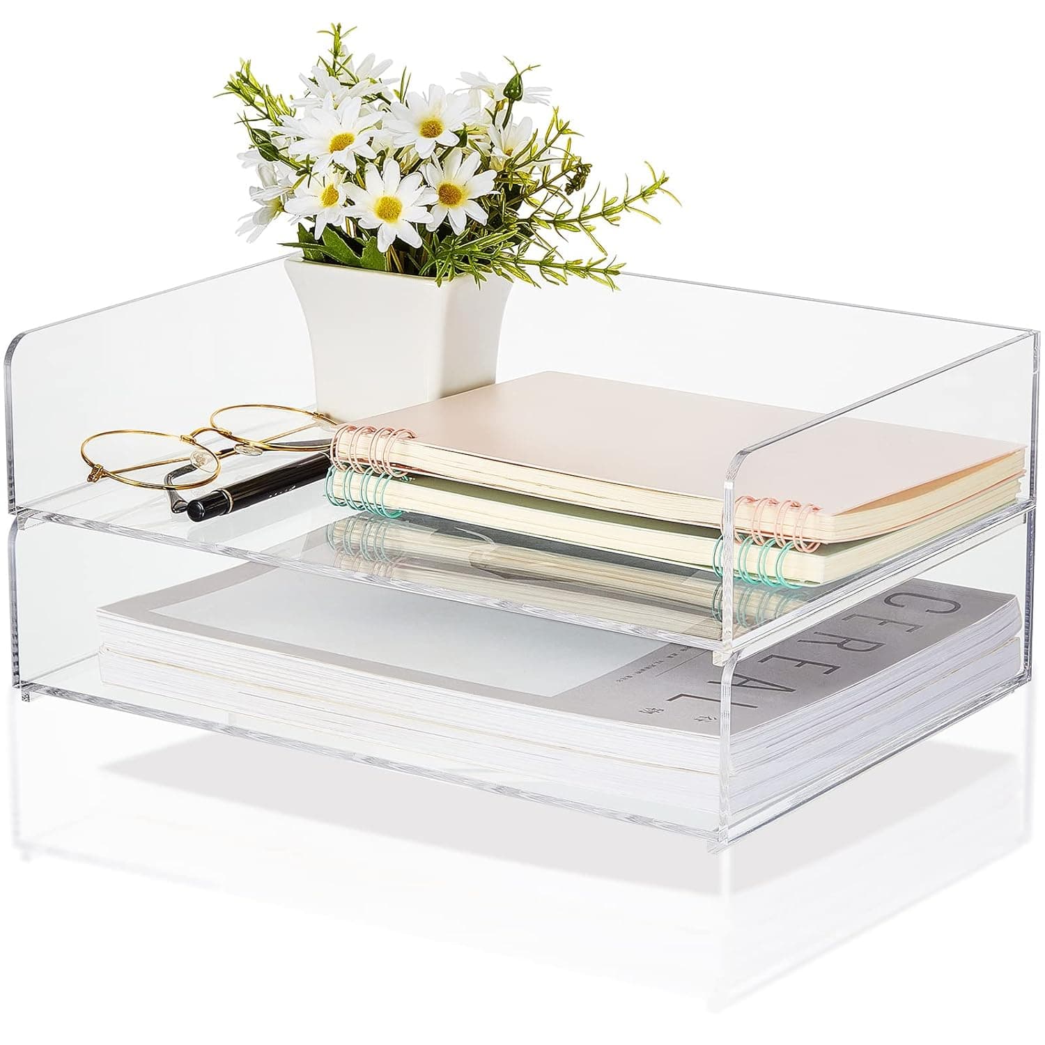 BPA® Acrylic Desk Organizers and Accessories Tier Paper File Organizer Tray Stackable Document Clear Desk Accessories for Office Workspace Organization (315 x 222 x 137 mm/ 12.4 x 8.74 x 5.39 Inch)