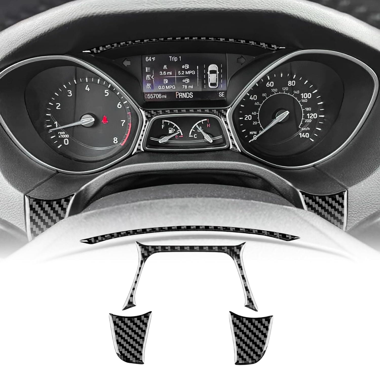KUNGKIC For Ford Focus RS/ST/SE/EcoBoost 2015-2018 Carbon Fibre Car Dashboard Speedometer Frame Sticker Tachometer Decorative Interior Accessories, Gift (Black)