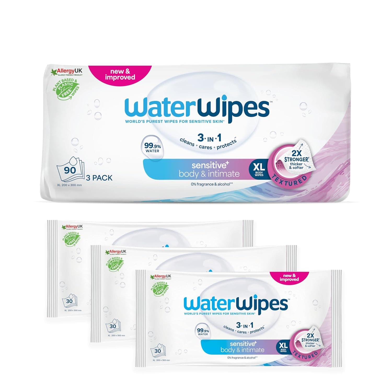 WaterWipes Sensitive+ Whole Body Cleansing Wipes, 99.9% Water, Unscented