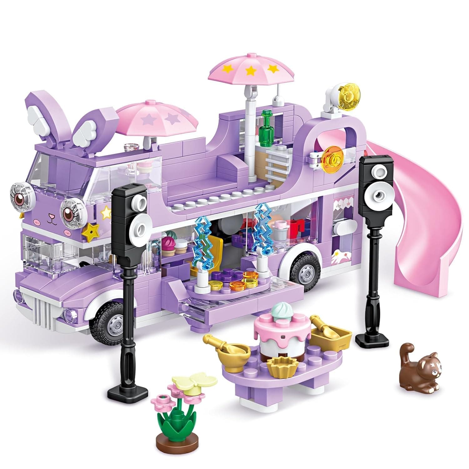 Bunny Camper Van Building Set, 486PCS Creative Construction Blocks Compatible with LEGO Friends, Outdoor Adventure Summer Beach Camping Toy for Boys & Girls Ages 8-12, Building Kit Gift