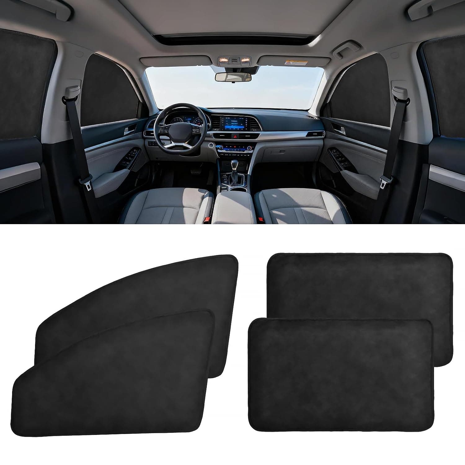 XCBYT Suede Car Window Shades for Side Windows, 4-Pack Ultra-Soft Magnetic Car Curtains, 100% Light Blocking Window Covers for Privacy, Baby Care, Camping & Road Trips