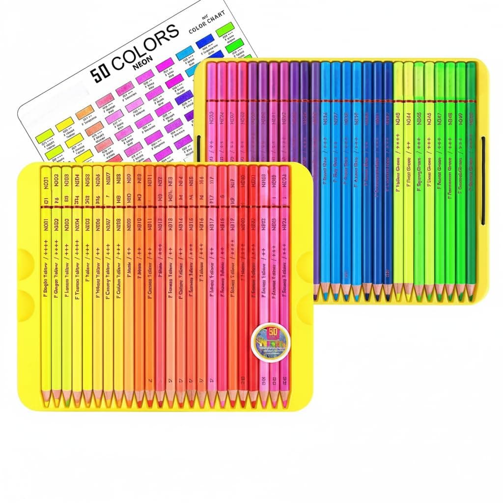 50 Neon Colored Pencils Set for Adult Coloring Books, Fluorescent Soft Core Drawing Pencils, High Pigment Art Supplies Kit, Blendable Vibrant Colors for Beginners, Professional Artists