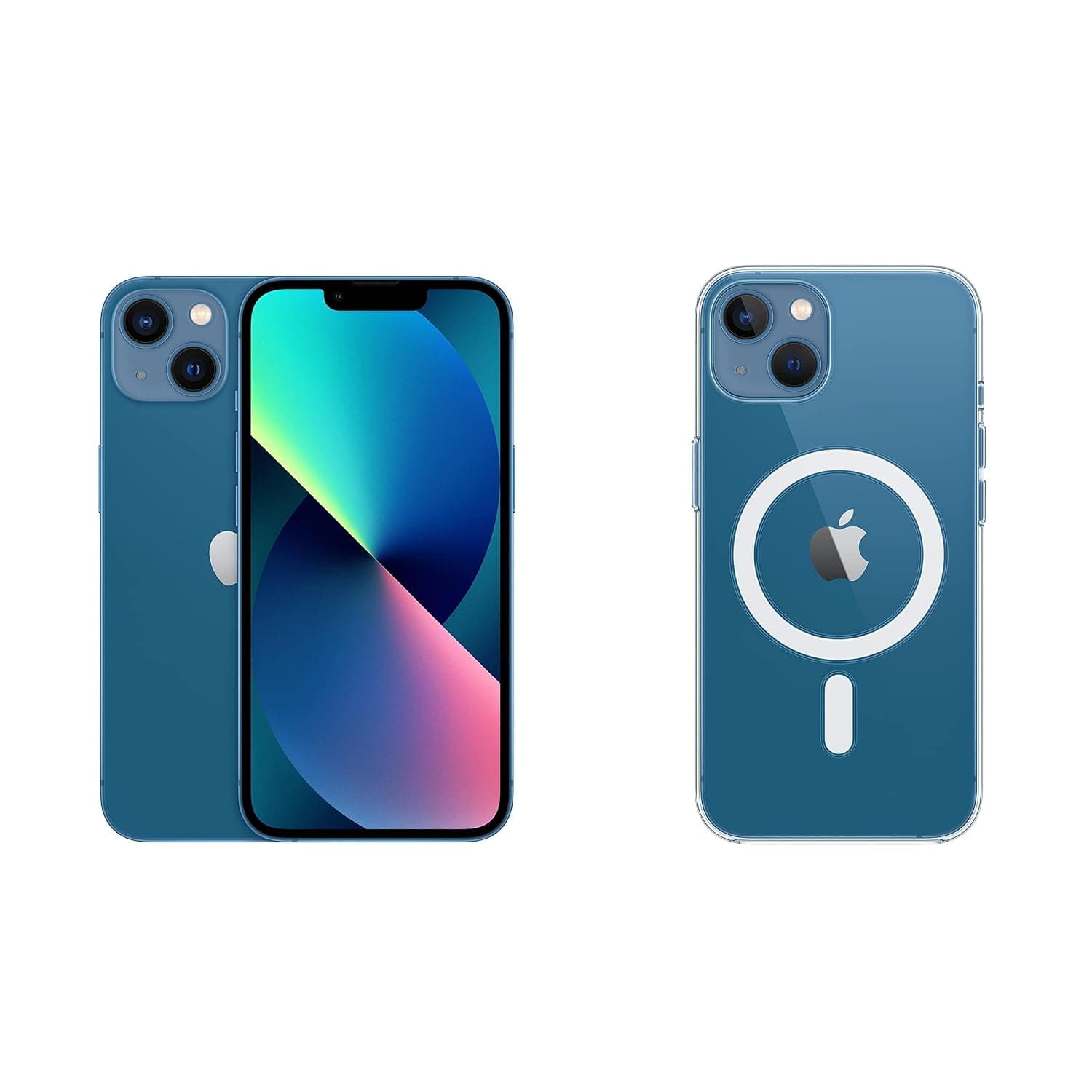 Apple iPhone 13 (512GB) - Blue and Apple Clear Case with MagSafe (for iPhone 13)