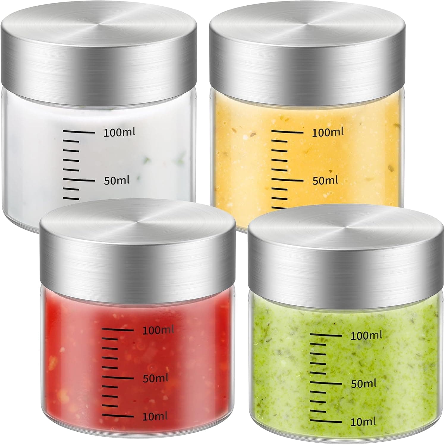 YelaJoy 4 PCS Mini Glass Jars, Reusable Beverage Jars with Airtight Lids, Transparent Drinkware Containers for Juicing, Leakproof Flasks for Kitchen Storage, Heat-Resistant Canisters