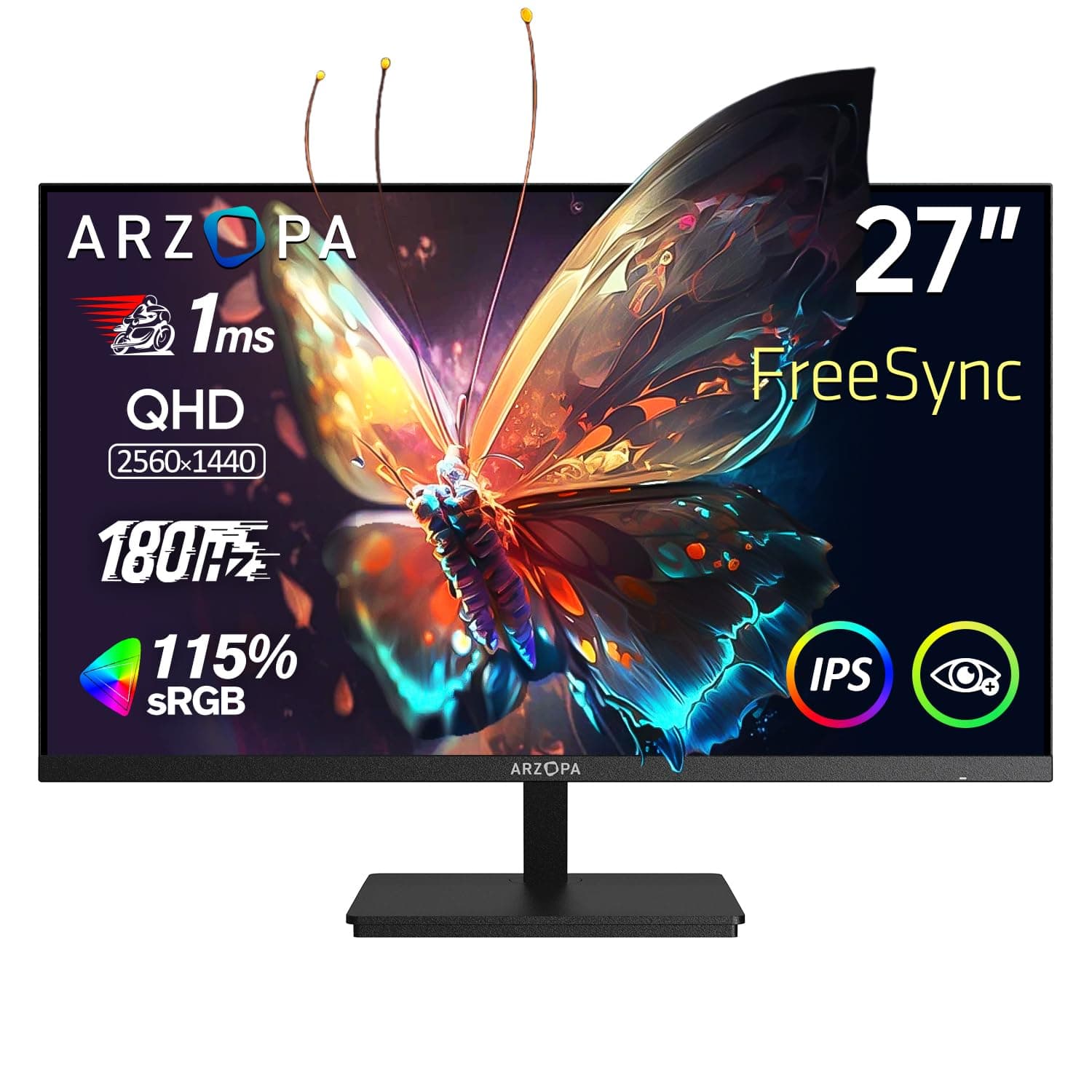 ARZOPA 27" 180Hz Gaming Monitor -2K QHD 2560x1440 Fast IPS Computer PC Monitor 115% sRGB Adaptive-Sync 1ms Response, 1x Display Port 1.4, 1x HDMI 2.0, 1x USB C - M1RC