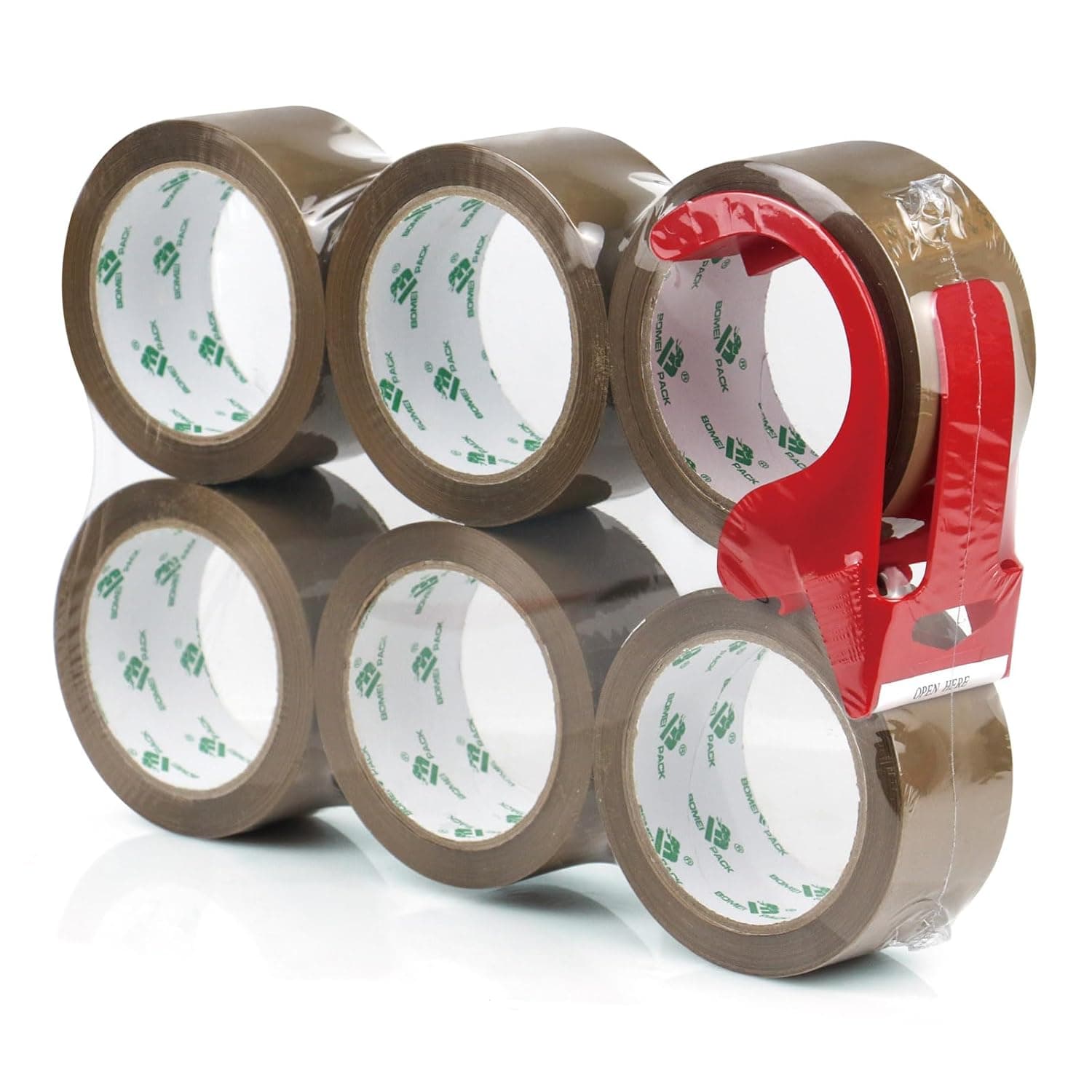Heavy Duty Brown Packing Tape 6 Pack with Free Dispenser,48MM x 50M,Brown Tape Refills for Shipping Box for Moving, Office & Storage,Tan Color Tape (6)