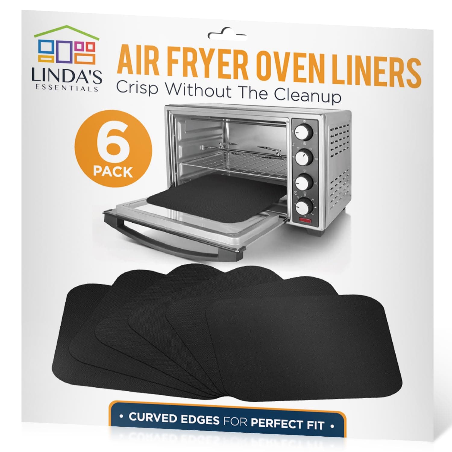 Toaster Oven Liners for Bottom of Oven (6 Pack) Reusable Non-Stick Heat Resistant Toaster Liners, Compatible with Ninja, Cuisinart, Emeril Lagasse & More, Toaster Mat, 12"x12" (Black)