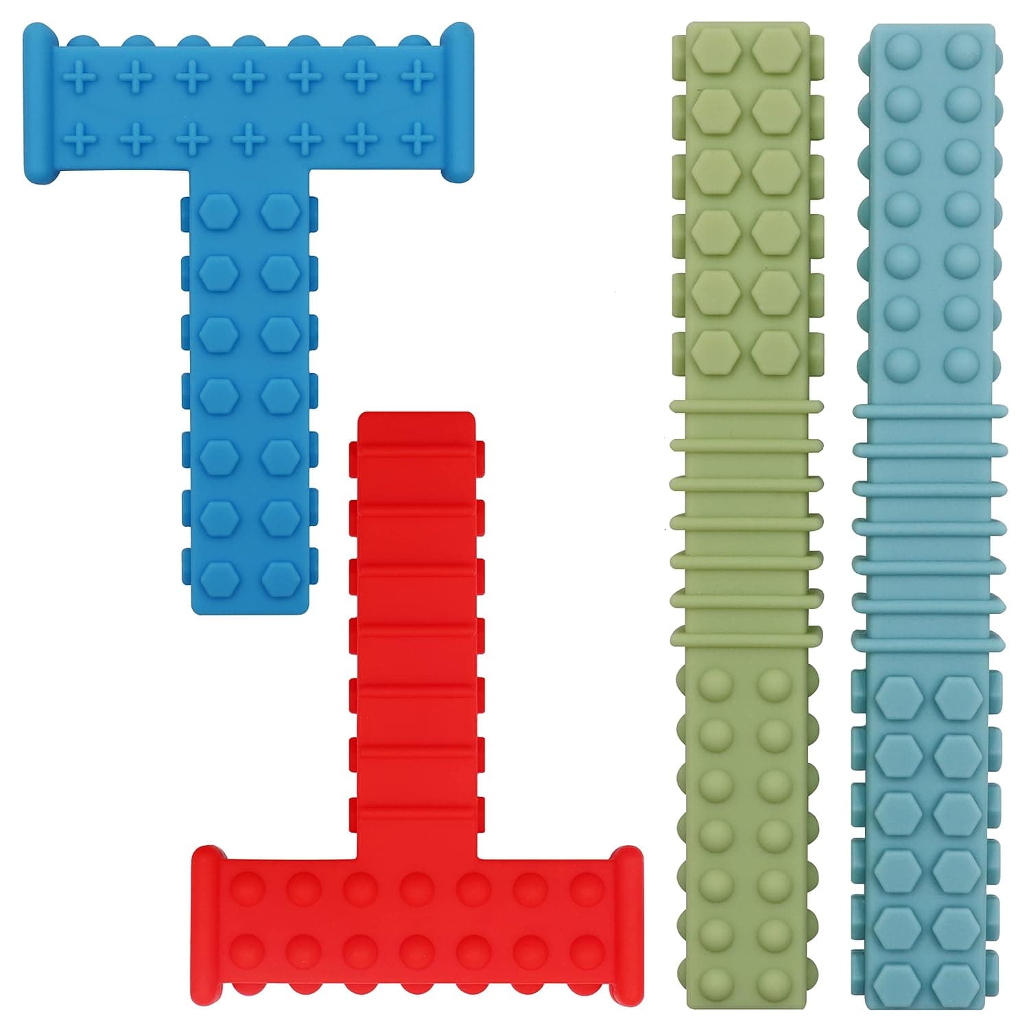 Atsky Sensory Chew Tubes, 4 Pack Silicone Chewy Bricks Oral Motor Tool for Sensory Kids with Autistic, Biting, Chewing, ADHD, SPD, Teething Toys for Babies 0-6 6-12 Months, BPA Free | T & I - Shape Silicone Chew Sticks for Boys and Girls with Autism, ADHD, SPD, Oral Motor Chewy Tool for Adult Chewers