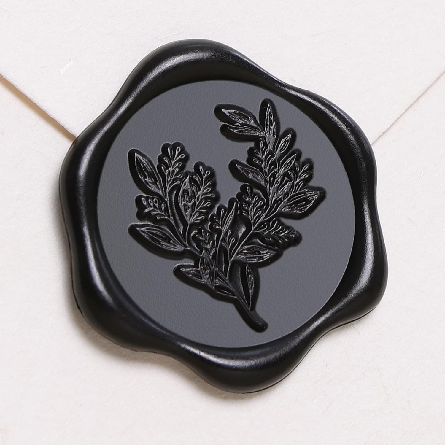 UNIQOOO Wax Seal Stickers - Eucalyptus Wedding Invitation Envelope Seal Sticker, 50 Pcs Self- Adhesive Black Stickers, Perfect for Invitation, Christmas, Gift Wrapping, Party