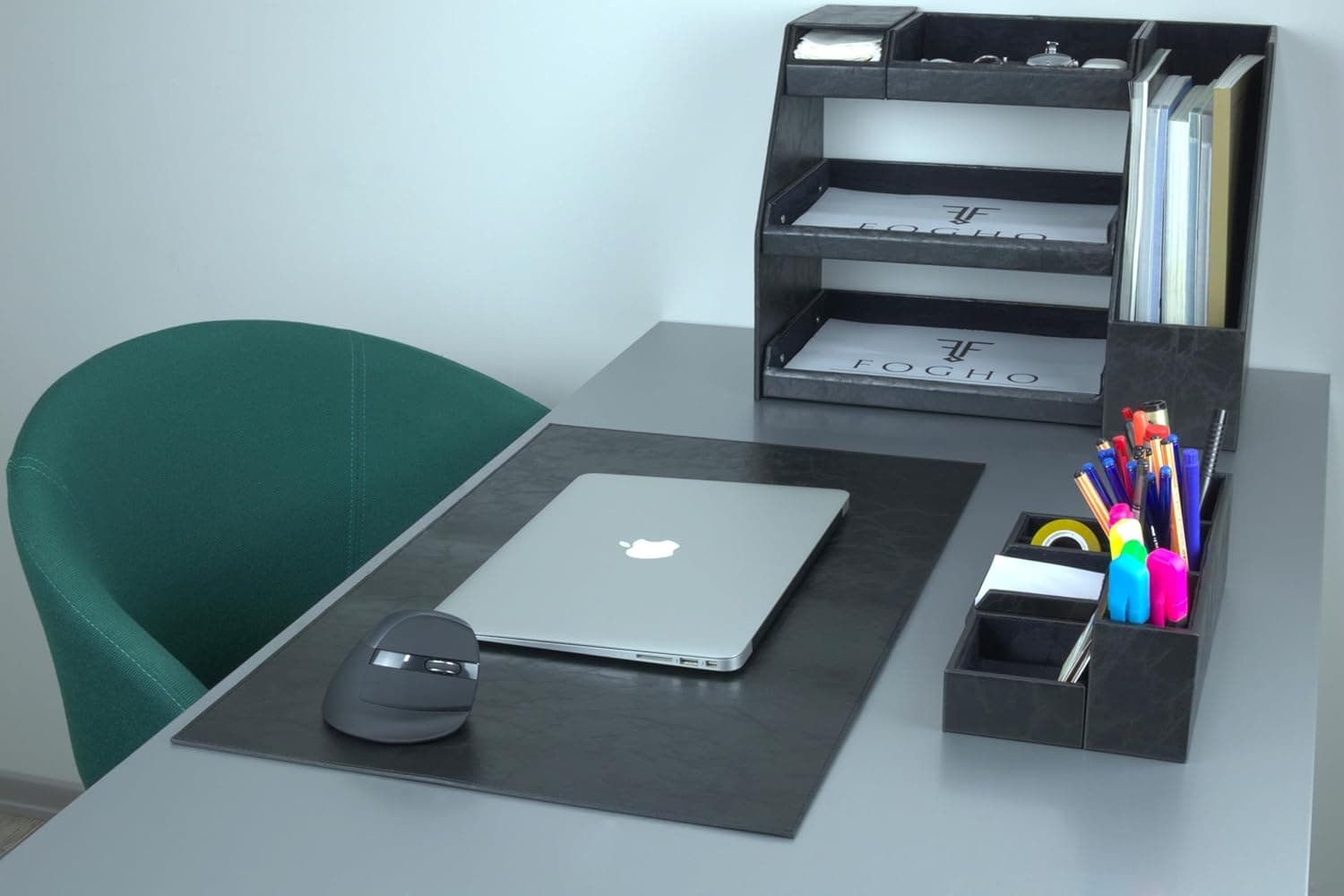 10 Pcs Leather Desk Pad Set - Office Desktop Organizer Set - Office Desk Organizer, Magazine, Document Tray, Pen Holder, Block Notes, Napkin Holder and Desk Pad