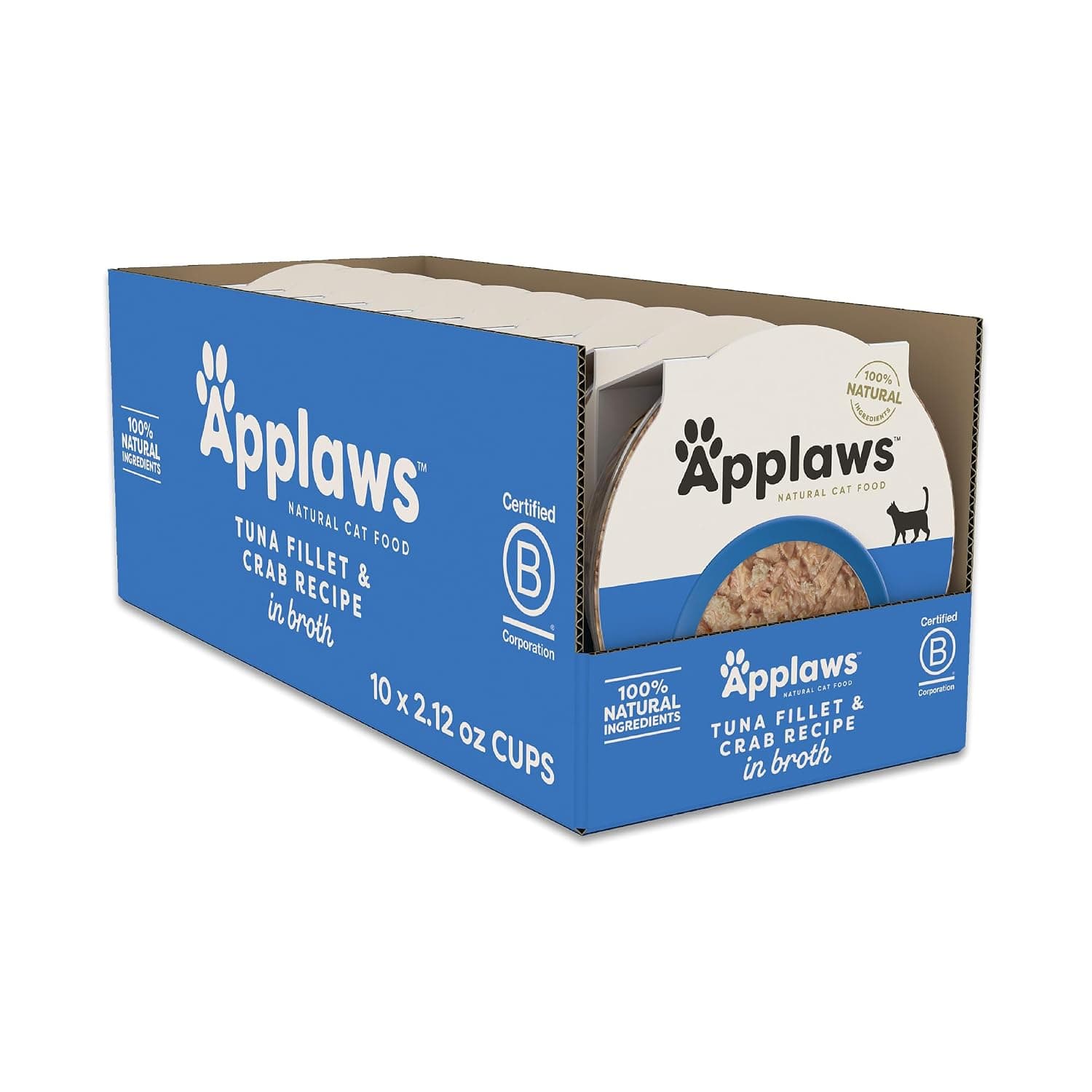 Applaws Tuna Fillet & Crab in Broth Wet Cat Food 10-Pack 2.12 oz Cups | 100% Natural, High Quality Ingredients, High Protein, No Artificial Additives, Limited Ingredients