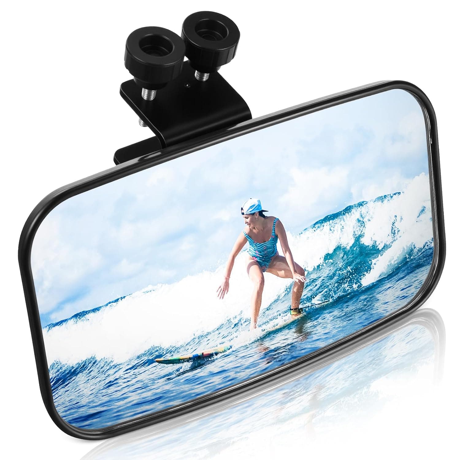 DaisyInner Universal Boat Rear View Mirror, Upgrade Marine Mirror with 300 Curved Surface 4.5'' x 8'' 360° Adjustable Pontoon Boat Accessories for Ski, Pontoon, Sport Watercraft Wakeboarding Surfing