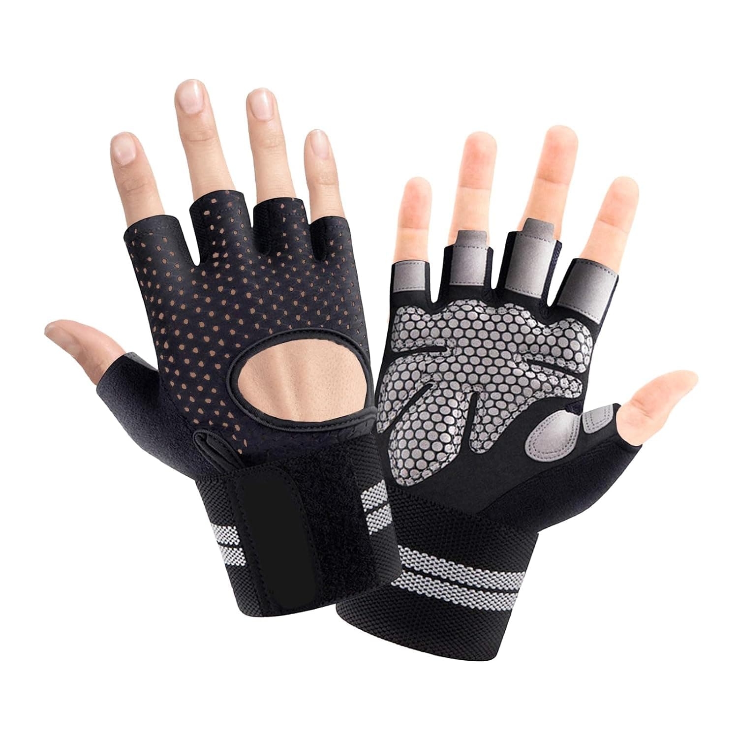 Workout Gloves for Men Women, Extra Grip Palm Protection, Breathable Weight Lifting Gloves with Wrist Wraps Support for Gym, Exercise, Training and Fitness, Fingerless, Padded Full Palm