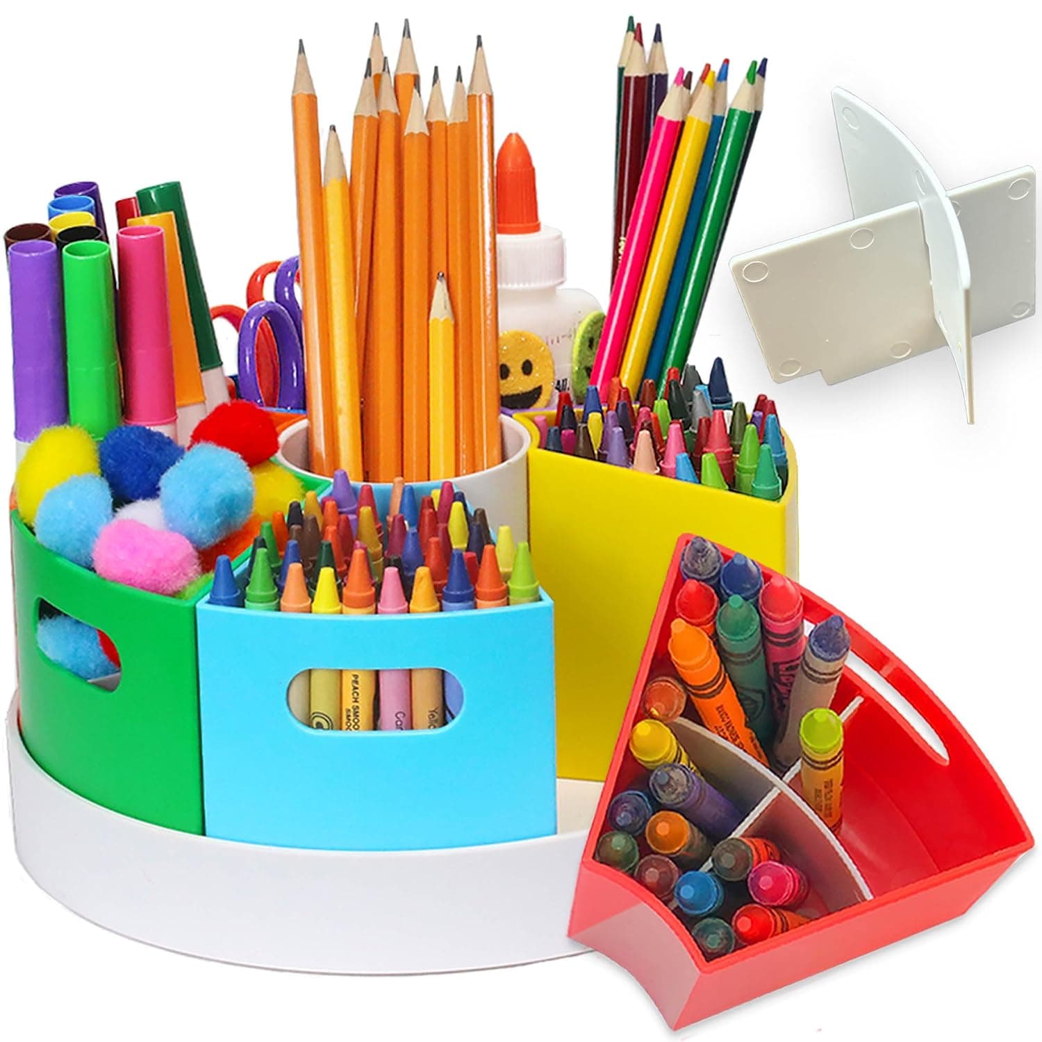 Crayon Organizer and Storage Lazy Susan School Art Supplies Caddy | Rotating Kids Desk Organizer Rainbow Color Bins | Pencil Marker Storage, Stationary Caddy for School & Office