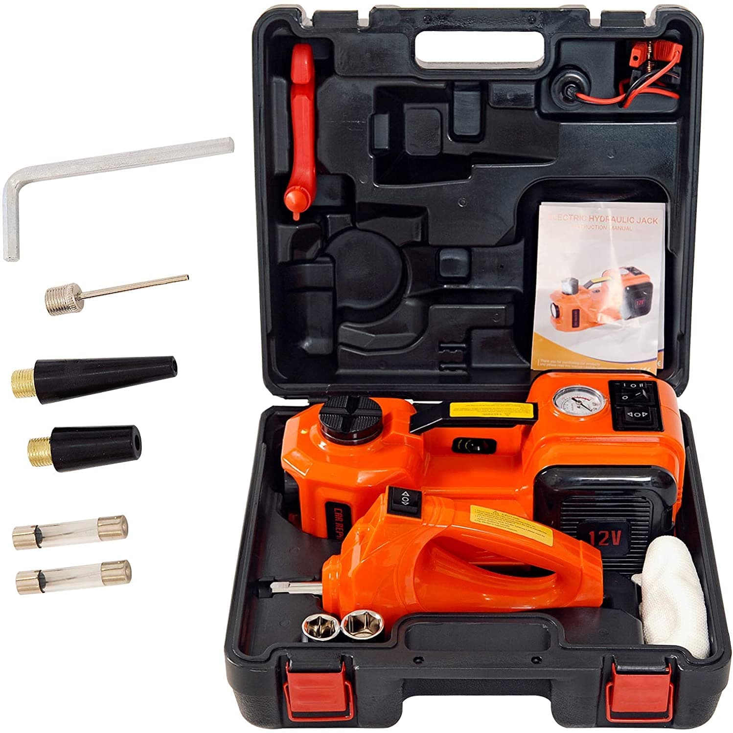 Electric Car Jack 5 Ton 12V Hydraulic Car Jack with Tire Inflator Pump and LED Light, Electric Car Jack Lift Floor Jack for SUV Sedans Tire Change