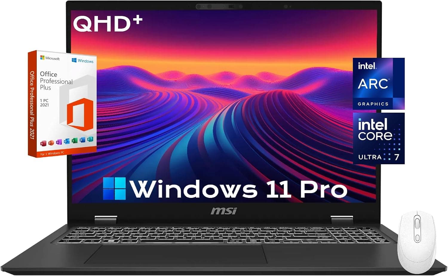 MSI Prestige 16 AI EVO Ultra Thin Professional Laptop, 16" QHD+ Display, Intel Ultra 7-155H (16-Core), 32 GB DDR5, 4 TB SSD, Webcam, WiFi 7, Backlit Keyboard, Win 11 Pro & MS Office License & Mouse
