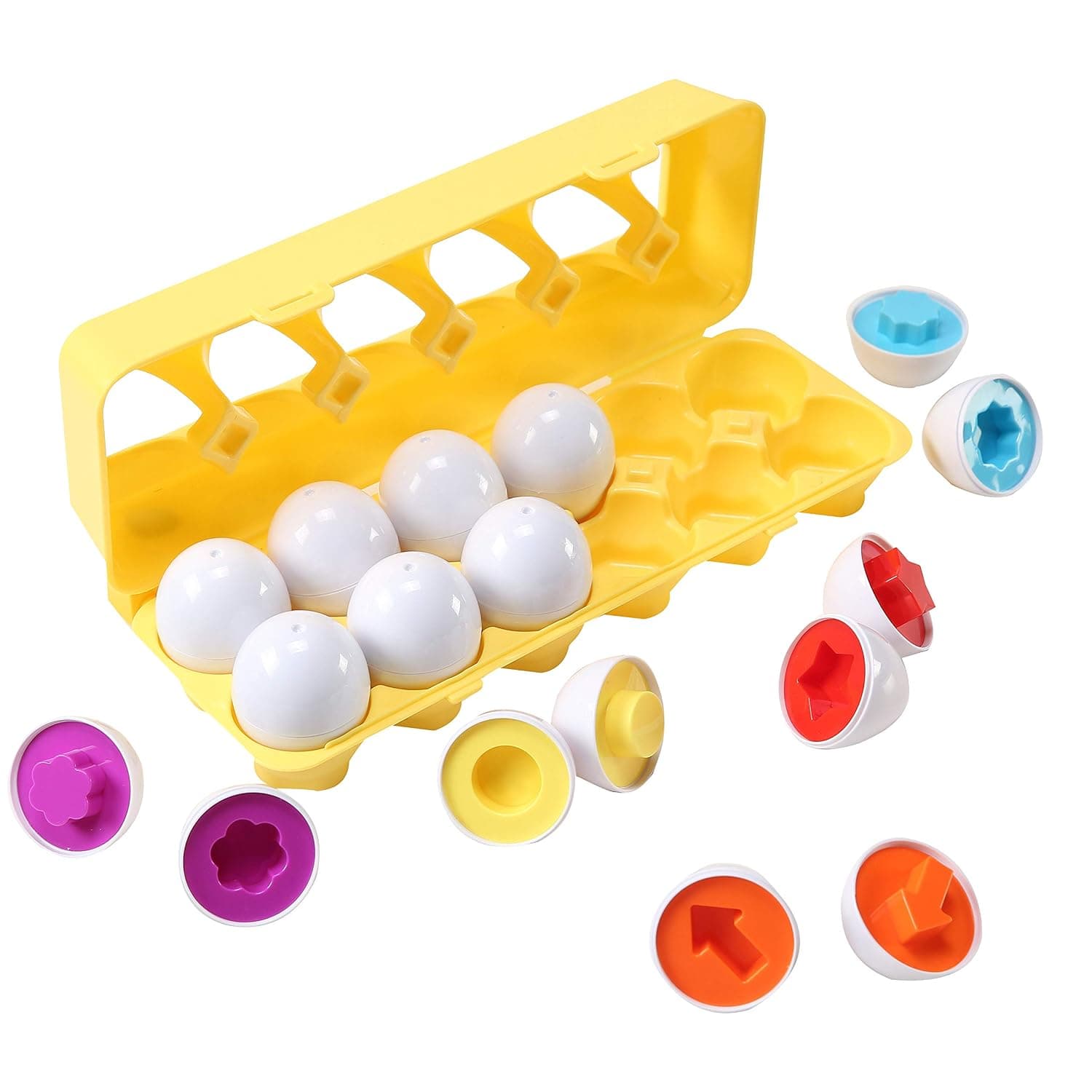 Dimple Fun Egg Matching Toy (12 Eggs) - Toddler STEM Easter Shape Recognition, Educational Color Sorting, Play Shapes Puzzle Set for Kids | Color Sorting Toys, Toddler STEM Easter Basket Stuffers, Educational Easter Eggs for Kids, Play Egg Puzzle Set