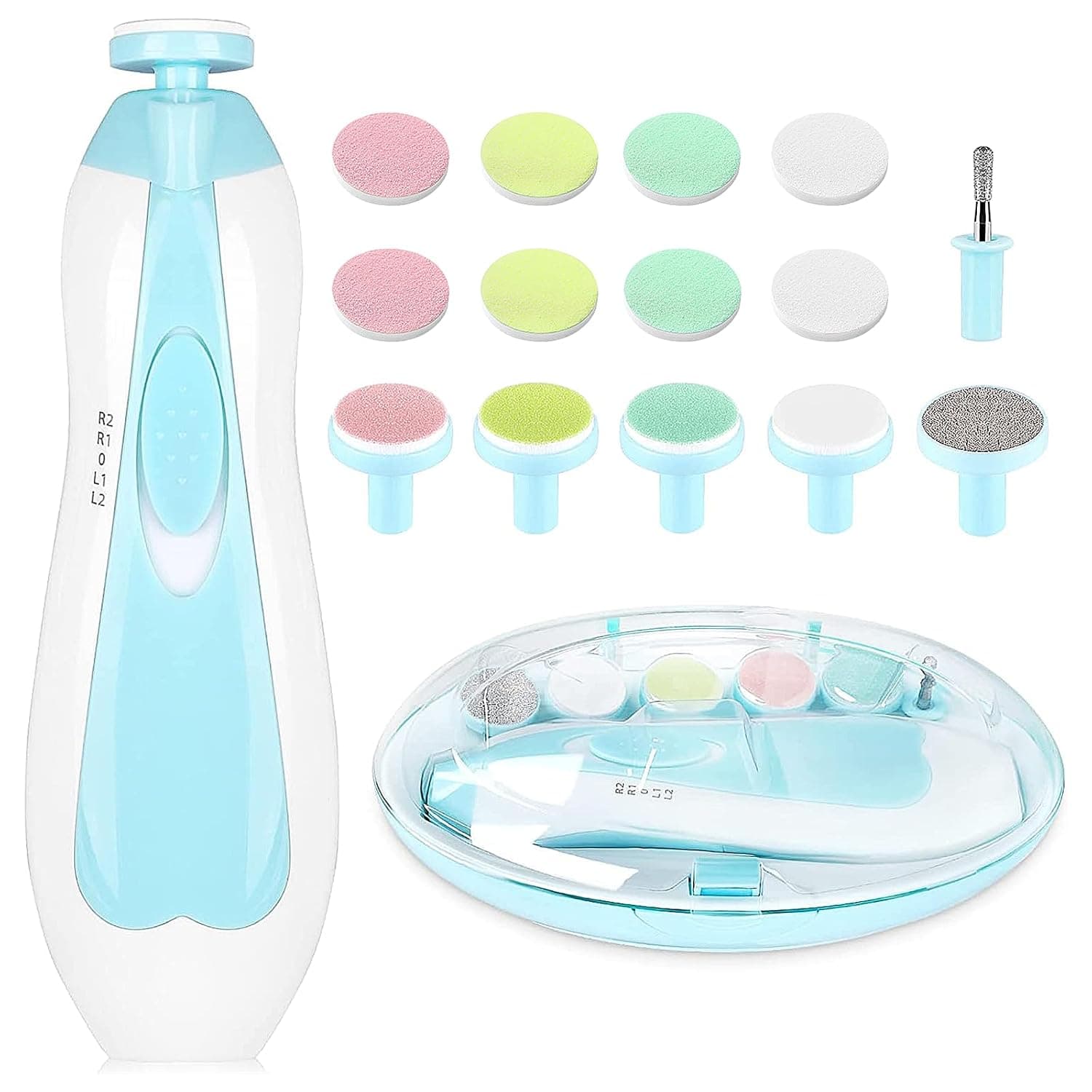 Electric Nail File Drill for Baby No Sharp Claws Hurt, 6 in 1 Safety Cutter Trimmer Clipper for Toes and Fingers (Blue)