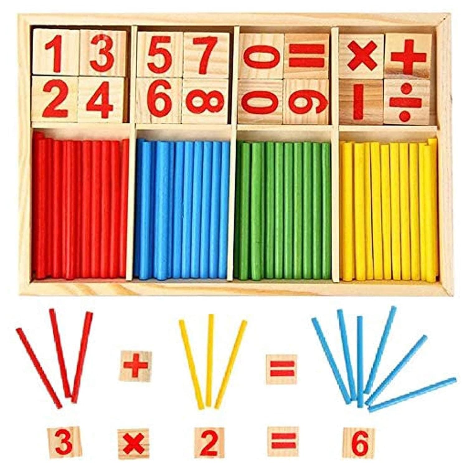 Joyzzz Counting Number Blocks and Sticks, Wooden Montessori Math Manipulatives with Arithmetic Symbols, Interactive Educational Toy for Kids, Ideal for Preschool Classroom and Home Learning