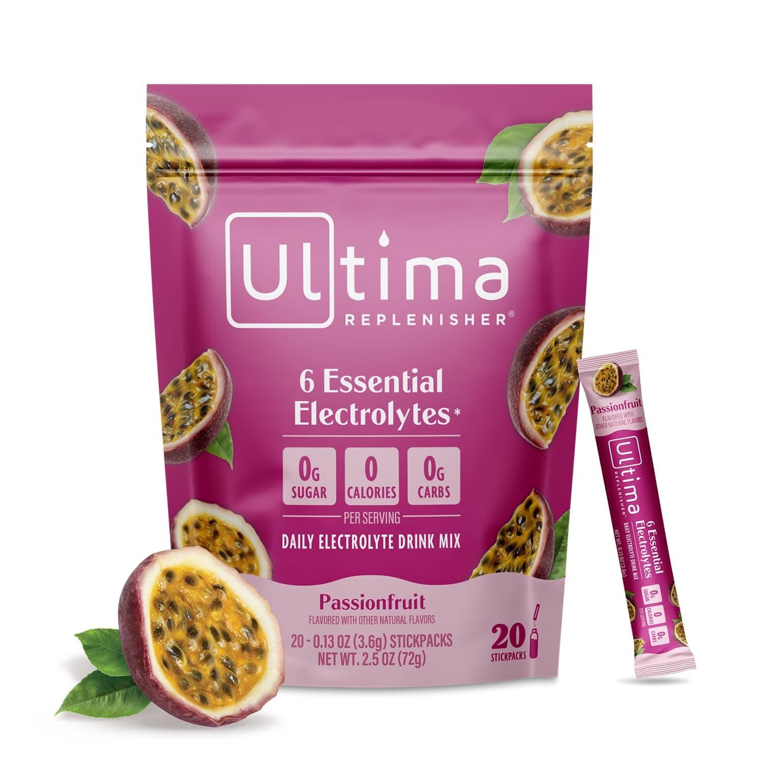 Ultima Replenisher Hydration Electrolyte Packets- 20 Count- Keto & Sugar Free- On The Go Convenience- Feel Replenished, Revitalized- Non-GMO & Vegan Electrolyte Drink Mix- Passionfruit