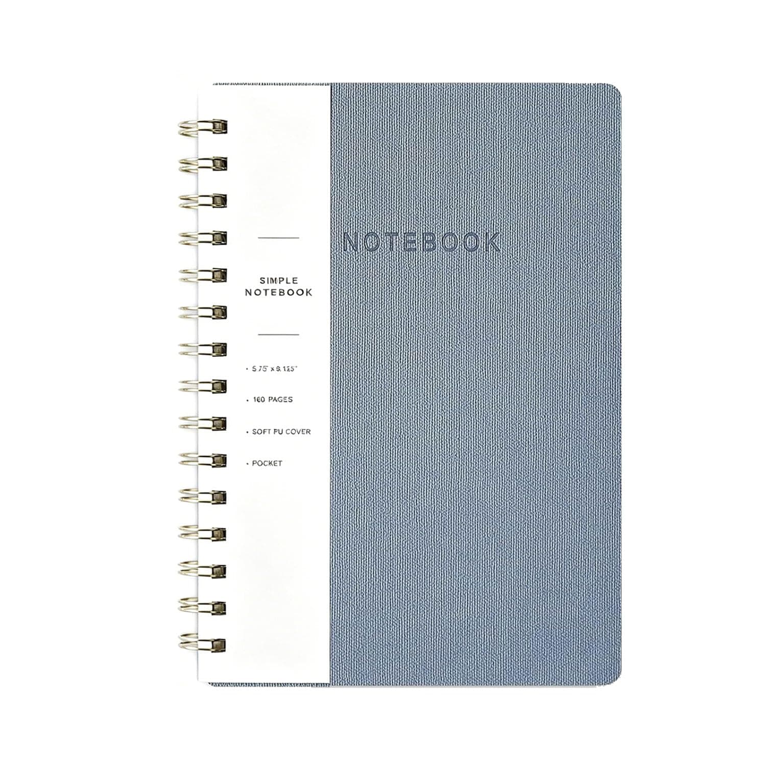 A5 Spiral Notebook, 5.8"x8.3" College Ruled Journal with Inner Pockets, 160 Pages, PU Leather Cover Business Journal, Twin-Wire Binding Notebook Perfect for Office & Home School Supplies, Blue