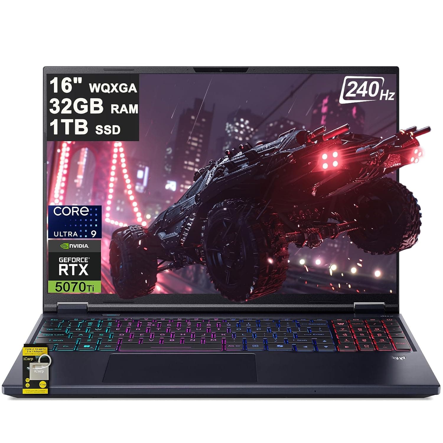 acer Predator Helios Neo 16 AI Gaming Laptop 16" 2560x1600 IPS 240Hz (100% DCI-P3 500nits) Intel 24-core Ultra 9 275HX 32GB RAM 1TB SSD GeForce RTX 5070 Ti (Up to 992 AI Tops) Win11 ICP Hub w/Copilot