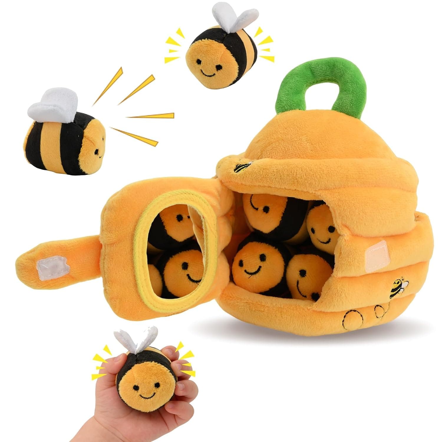 Bee Plush Toy Set with 5 Pieces Bee House 5 Bees for Decoration & Gift | Soft plush design made of fabric with 1 house and 5 small bees is a wonderful decorative element for any child's room.