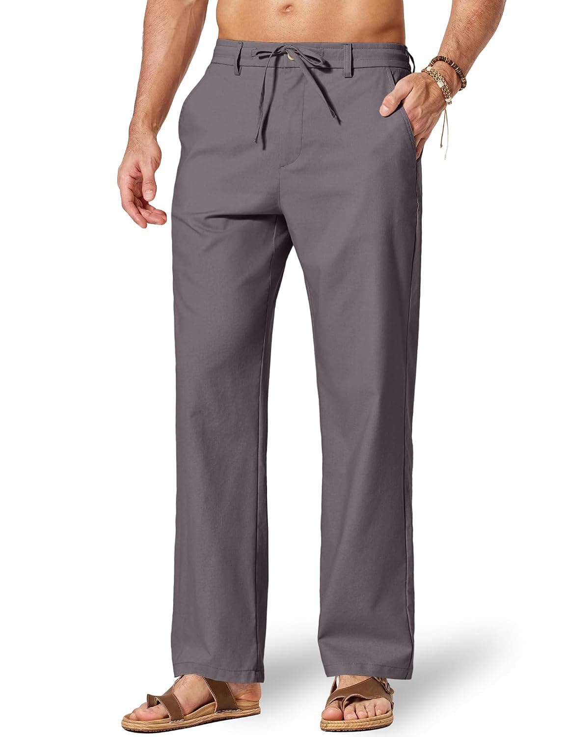 COOFANDY Men's Cotton Linen Pants [Relaxed Fit] Casual Drawstring Dress Pants Beach Summer Lightweight Trousers