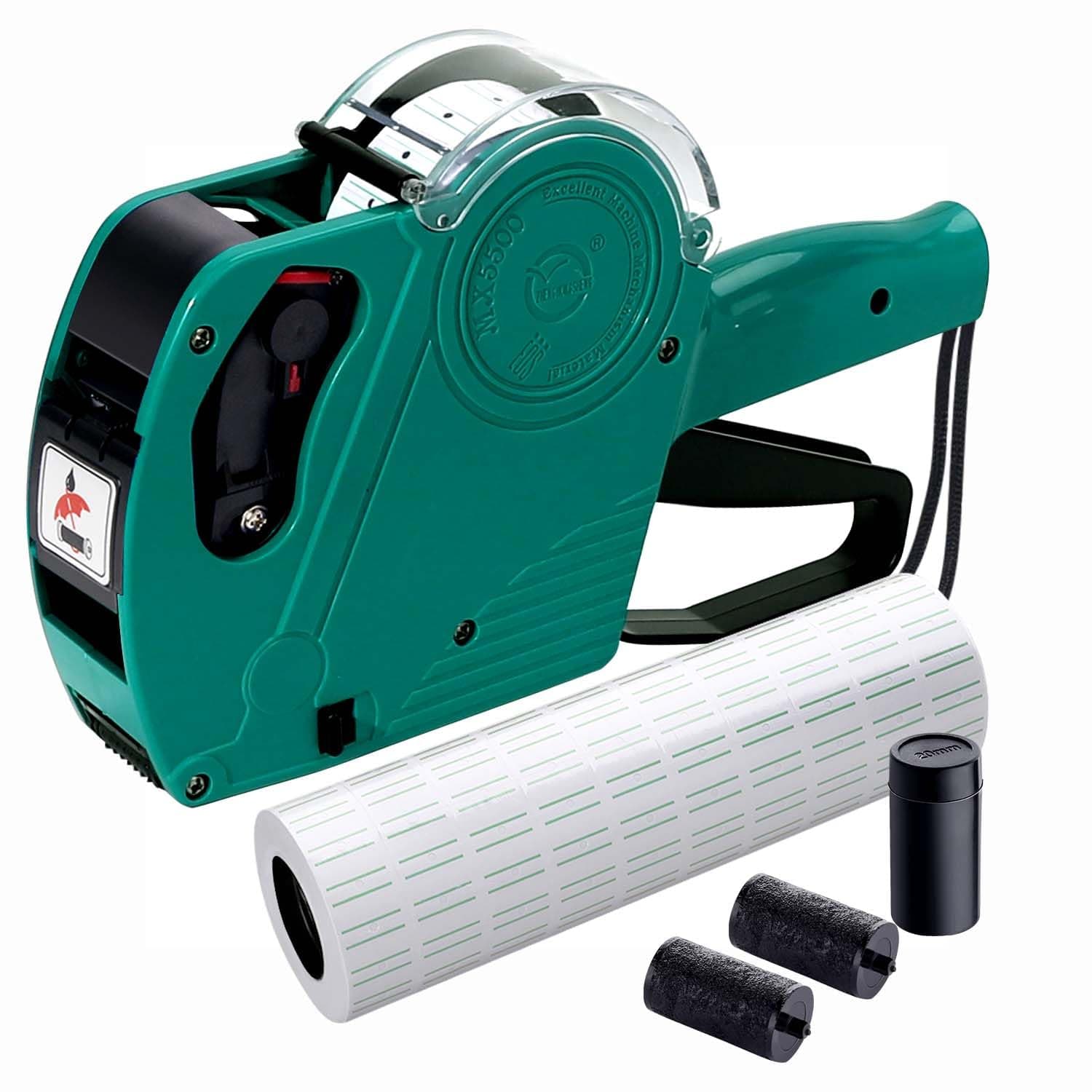 KPX MX5500 Pricing Tag Gun with 5150 pcs Sticker Labels & Extra Inker, 8 Digits Tag Maker for Retail Shop, Grocery Store (Green)