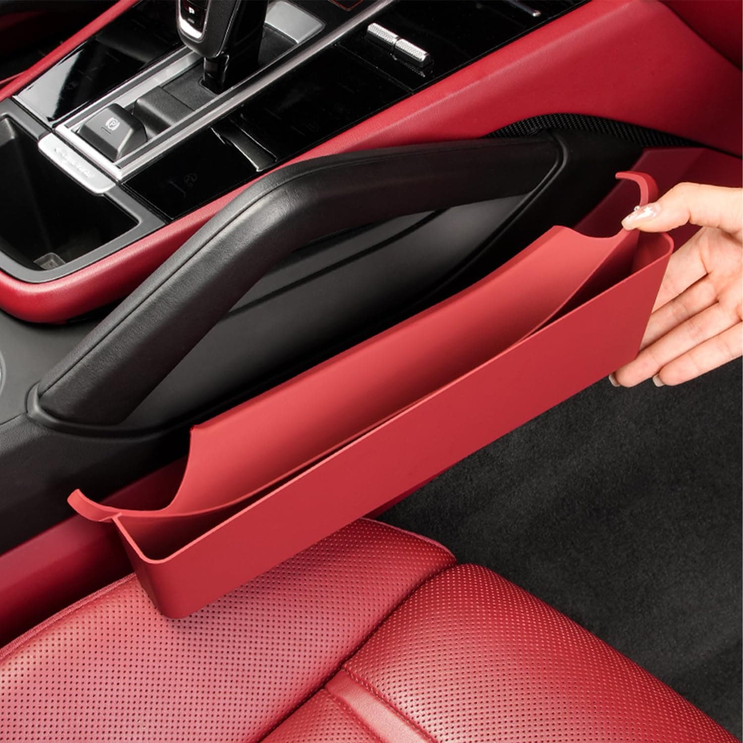 Fits for Porsche Cayenne Accessories, Center Console Side Gap Storage Box, Car Interior Organizer Holder for Cayenne 2018 2019 2020 2021 2022 2023 2024 2025 2026(Red)