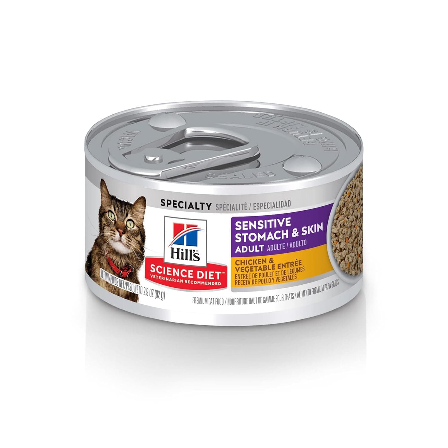 Hill's Science Diet Wet Cat Food, Sensitive Stomach & Skin, Chicken & Vegetable Recipe, 2.9 oz. Cans, 24 Pack | #1 Veterinarian Recommended, Adult Formula, Chicken & Vegetable, 2.9 oz. Cans, 24-Pack