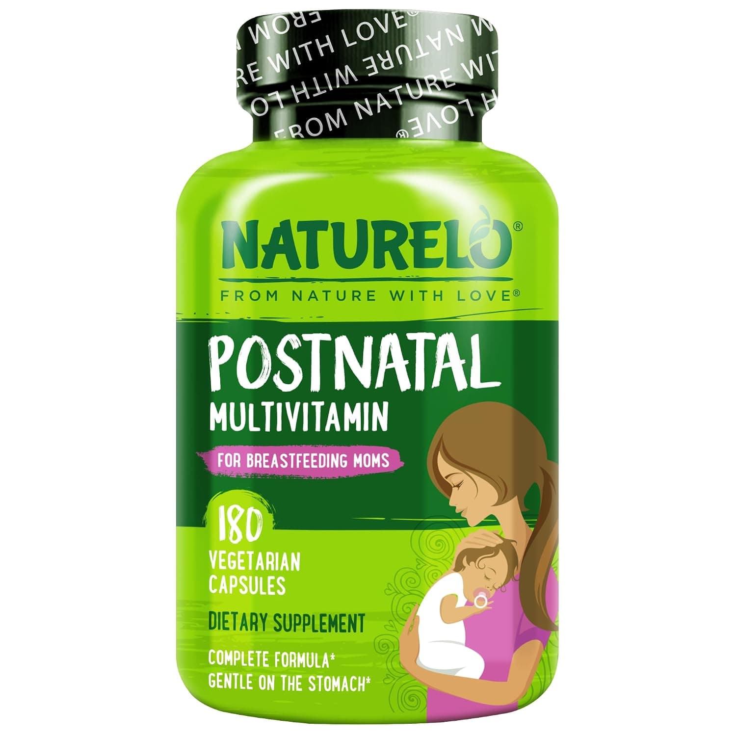 NATURELO Post Natal Multivitamin - Whole Food Postnatal Supplement for Breastfeeding Women - Organic Herbs to Boost Milk Supply - Vitamin D, Folate, Calcium - Best for Nursing Mother, Baby - 180 Caps