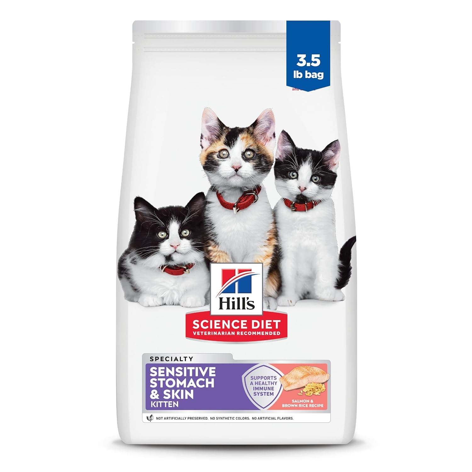 Hill's Science Diet Sensitive Stomach & Skin, Kitten, Stomach & Skin Sensitivity Support, Dry Cat Food, Salmon & Brown Rice, 3.5 lb Bag