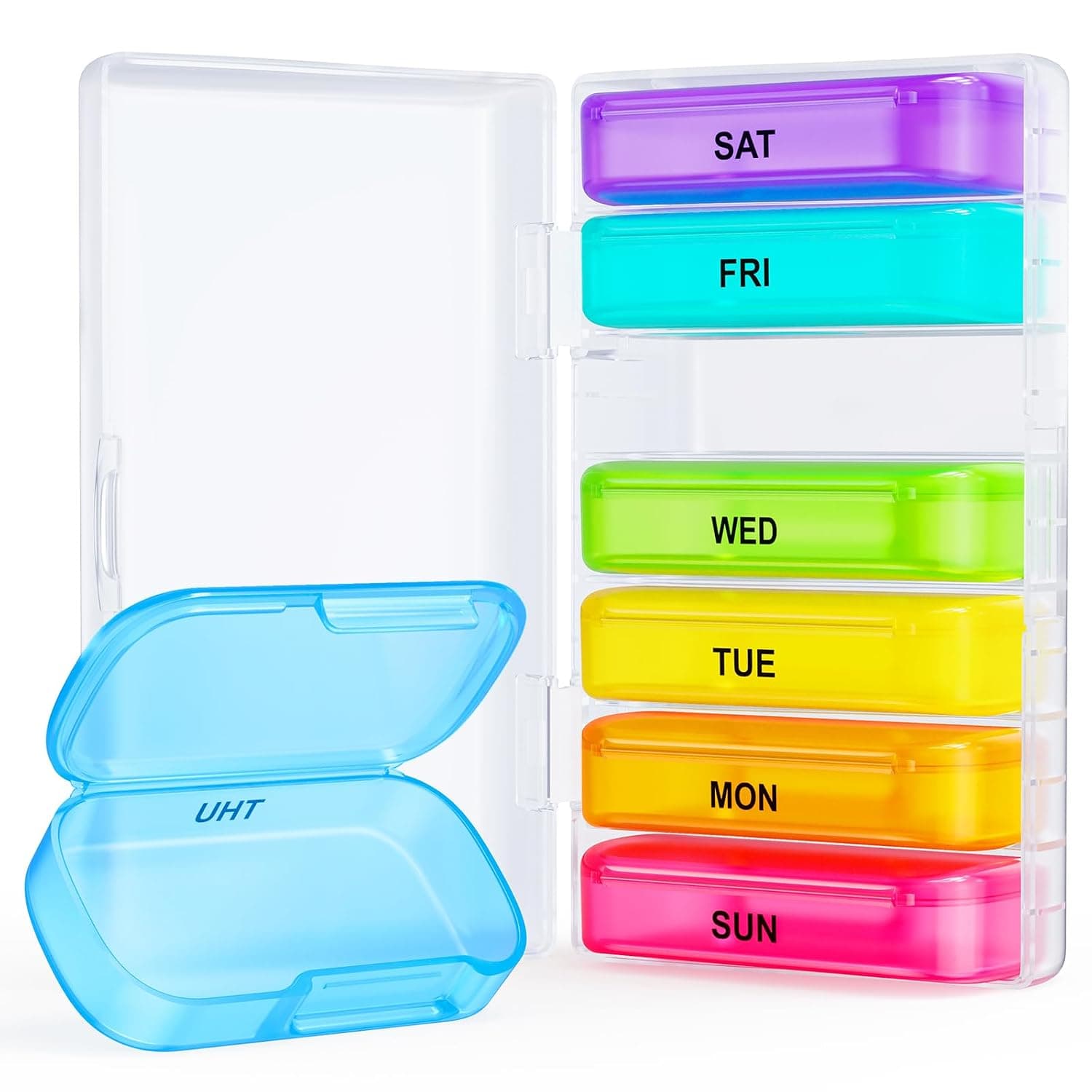ZIKEE 7 Packs Extra Large Pill Organizer, Portable Pill Box 7 Day for Pocket, Purse, Weekly Pill Case with Dual-Protection Design, Pill Container for Medication, Vitamin, Fish Oil, Supplement | Portable Pill Box 7 Day for Pocket, Purse, Weekly Pill Case, Pill Container for Medication, Vitamin, Fish Oil, Supplement