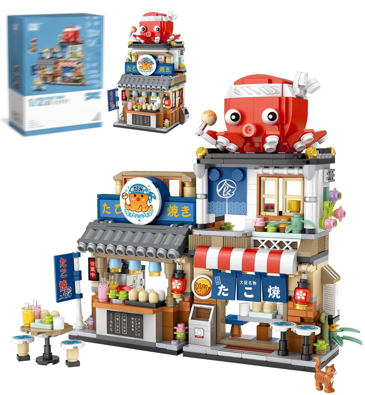 Japanese Street View Takoyaki Shop Building Blocks Set, Theme Store Simulation Architecture Creative Model, Mini Bricks Construction Building Toy for Adults (1218)